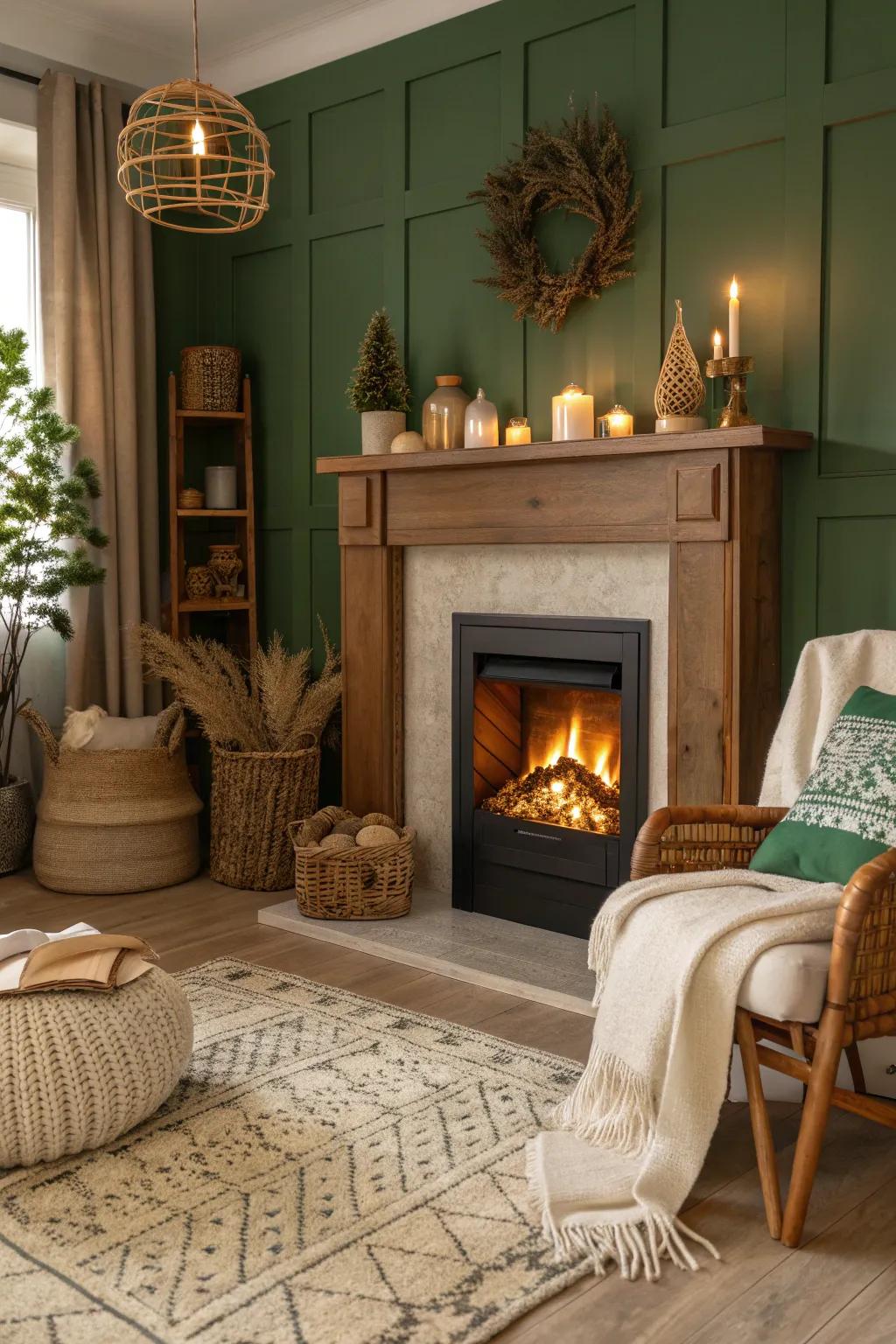 Embrace rustic charm with a decorative log display in your fake fireplace. #RusticStyle #CozyHome