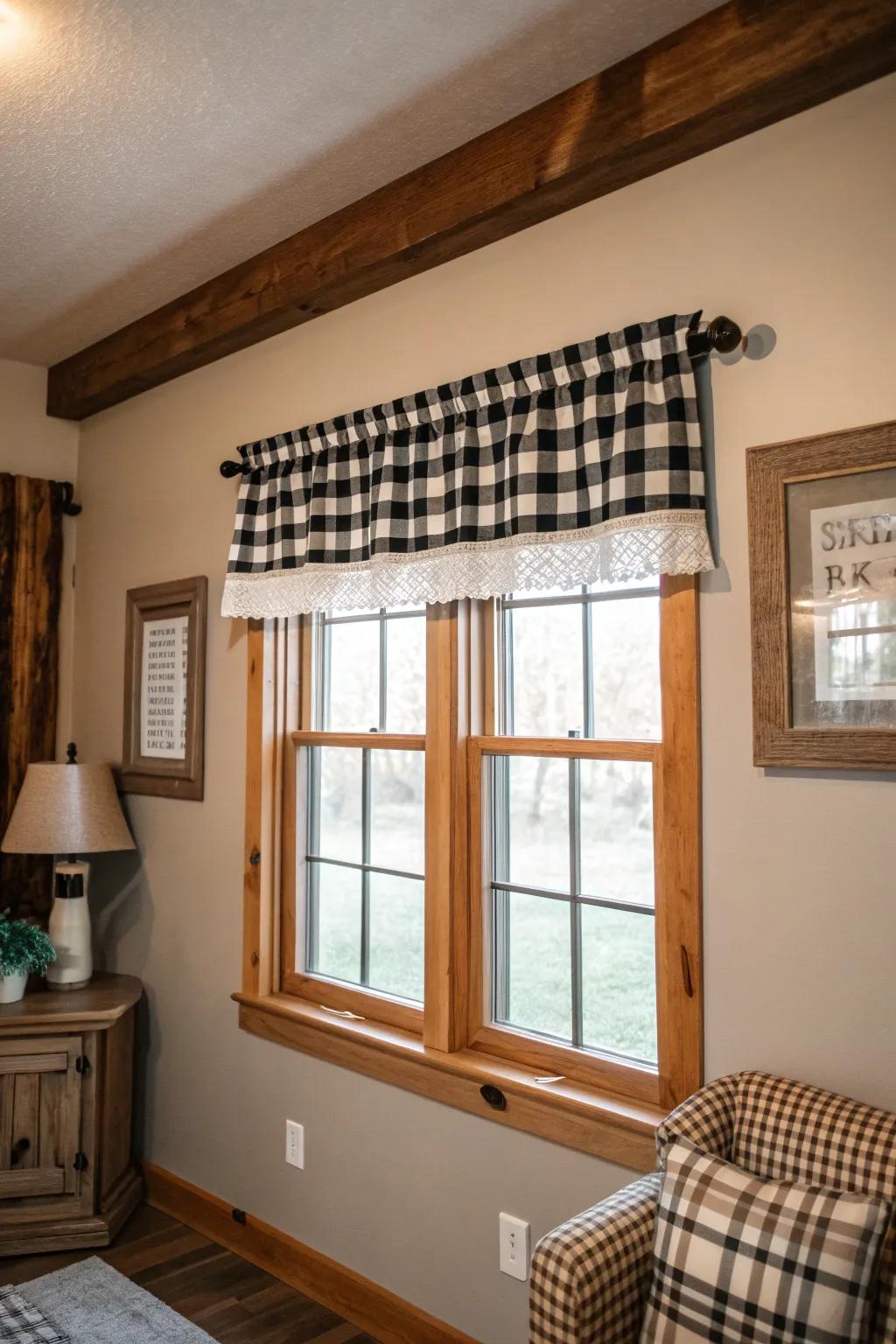 Buffalo check valances add a timeless farmhouse flair that feels both cozy and stylish.