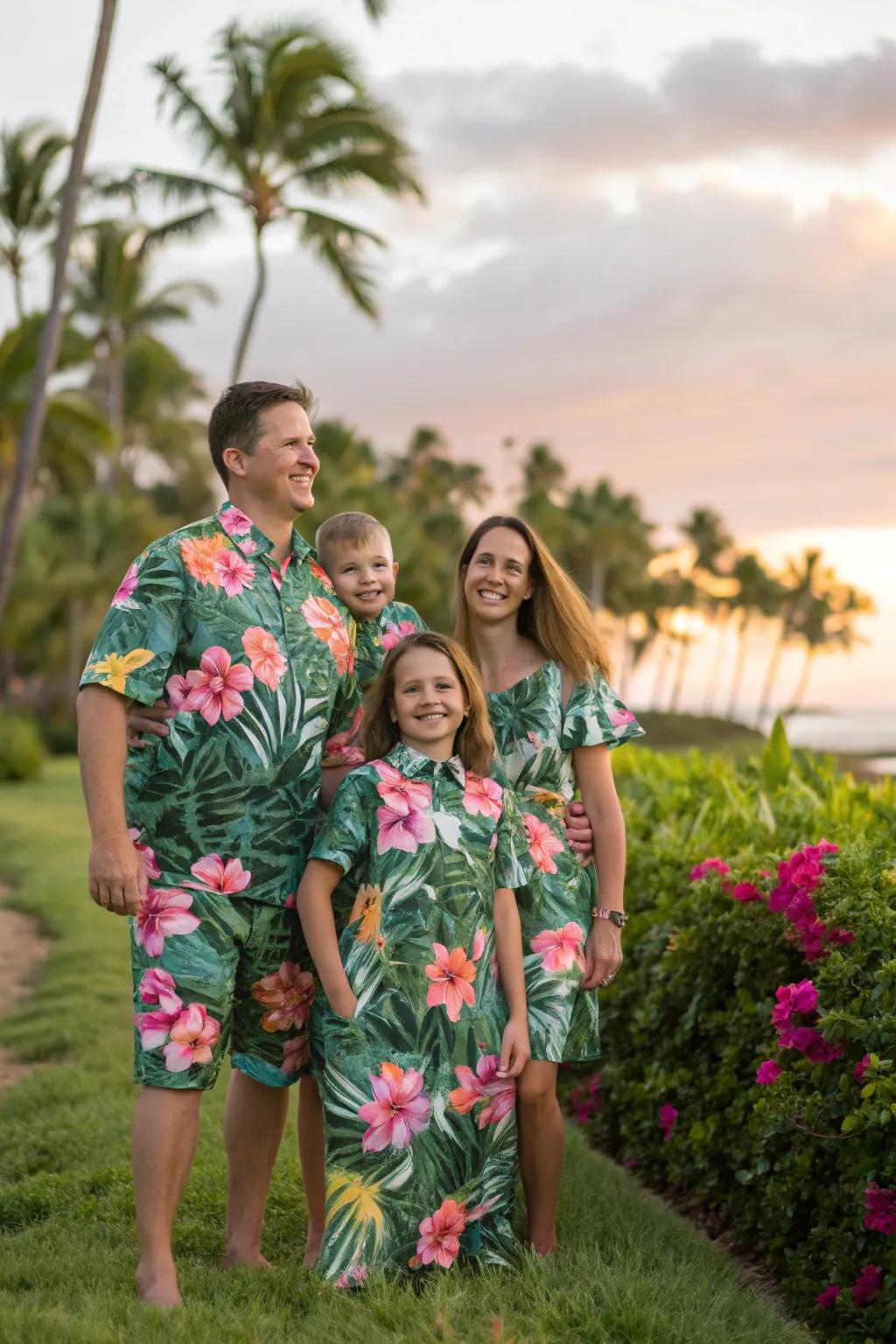 Floral prints bring a touch of island charm to your family photos.