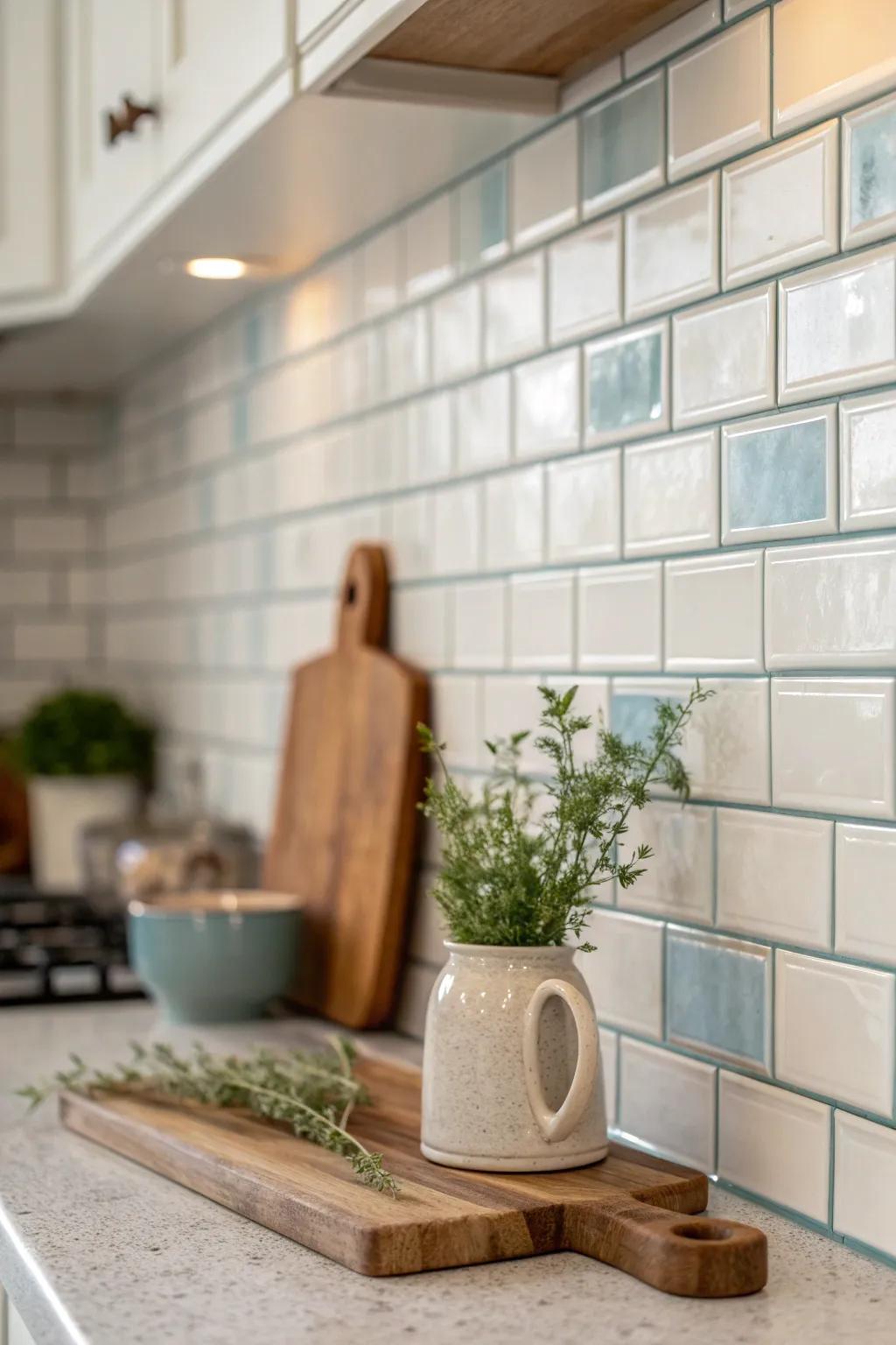Achieve timeless elegance with classic white subway tiles that brighten up any kitchen space.