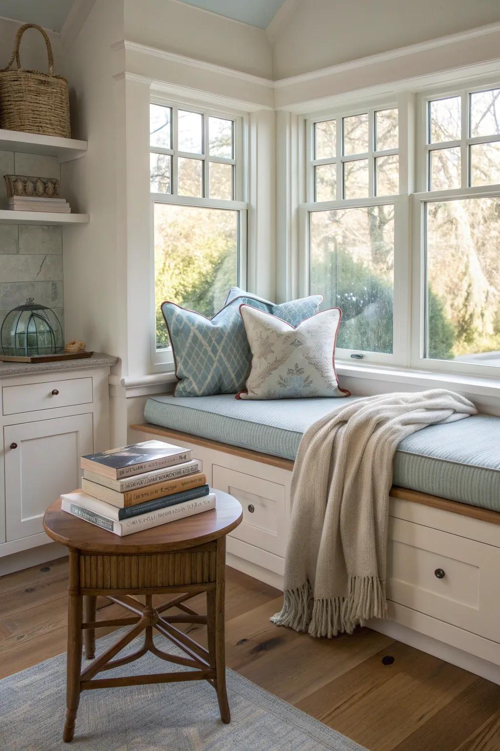 Add a built-in bench to your bay window for a stylish and functional seating area.