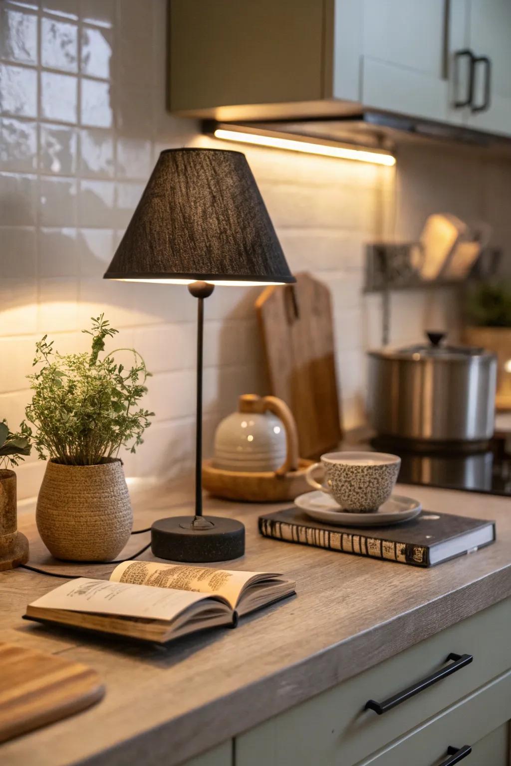 Breathe life into forgotten corners with a cozy lamp and a touch of greenery.