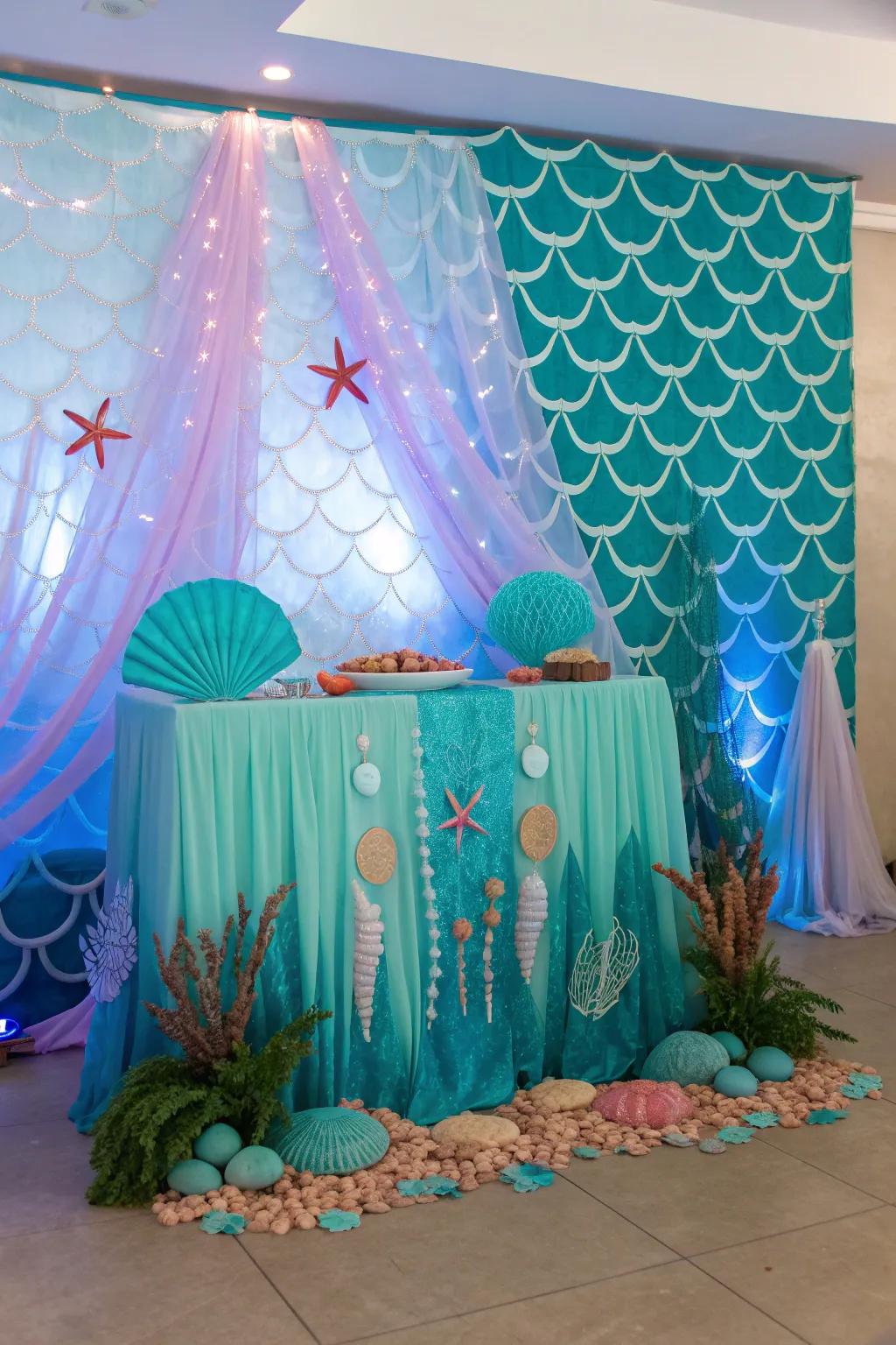 Transform any space into an underwater paradise with a stunning ocean backdrop. #PartyDecor #UnderTheSea