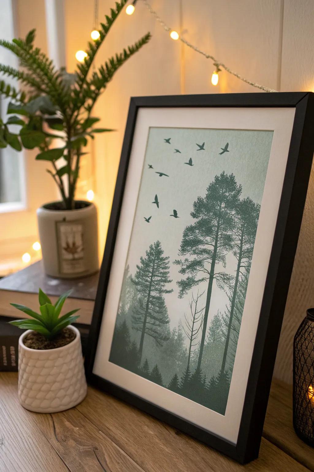 Bring the tranquility of nature indoors with stunning silhouette art in calming shades. #NatureLovers #ArtInspiration