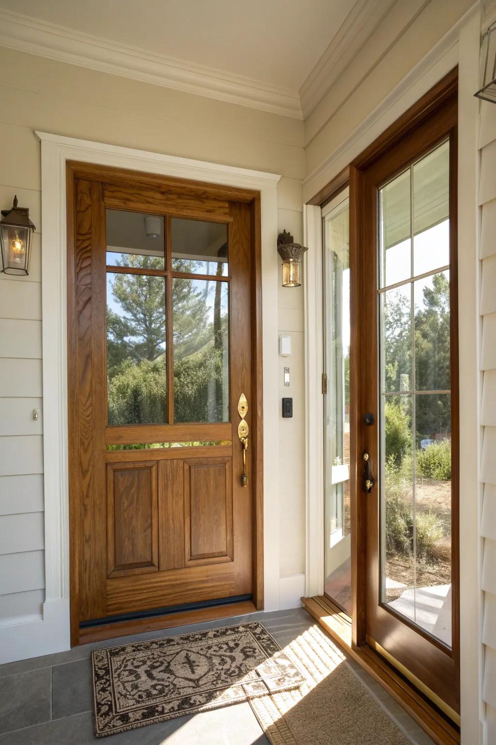 Let the sunshine in with a clear glass storm door that highlights your entrance beautifully.