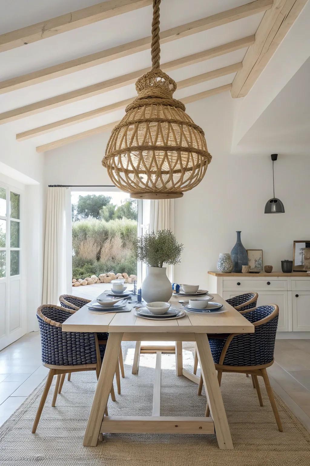 Elevate your dining space with a stunning rope chandelier.