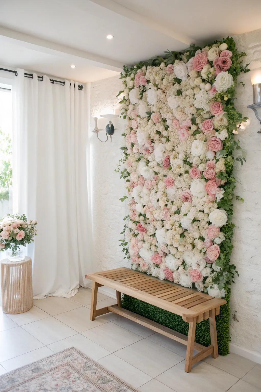 Capture the beauty of nature with a floral wall that turns every selfie into a masterpiece.