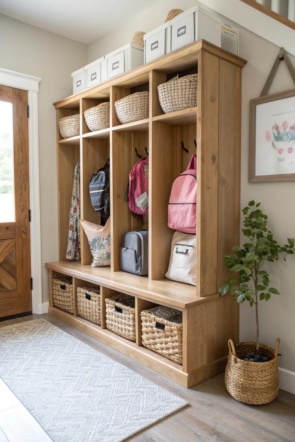 Cubbies offer a neat and organized solution for school bags, perfect for busy mornings.