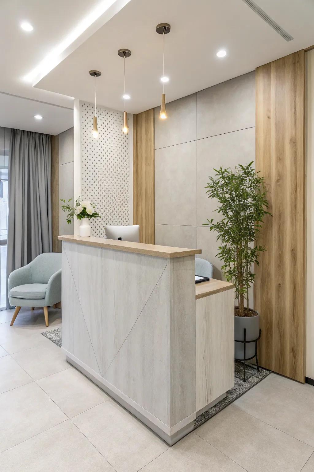 Less is more with a minimalist reception desk that blends functionality and simplicity.