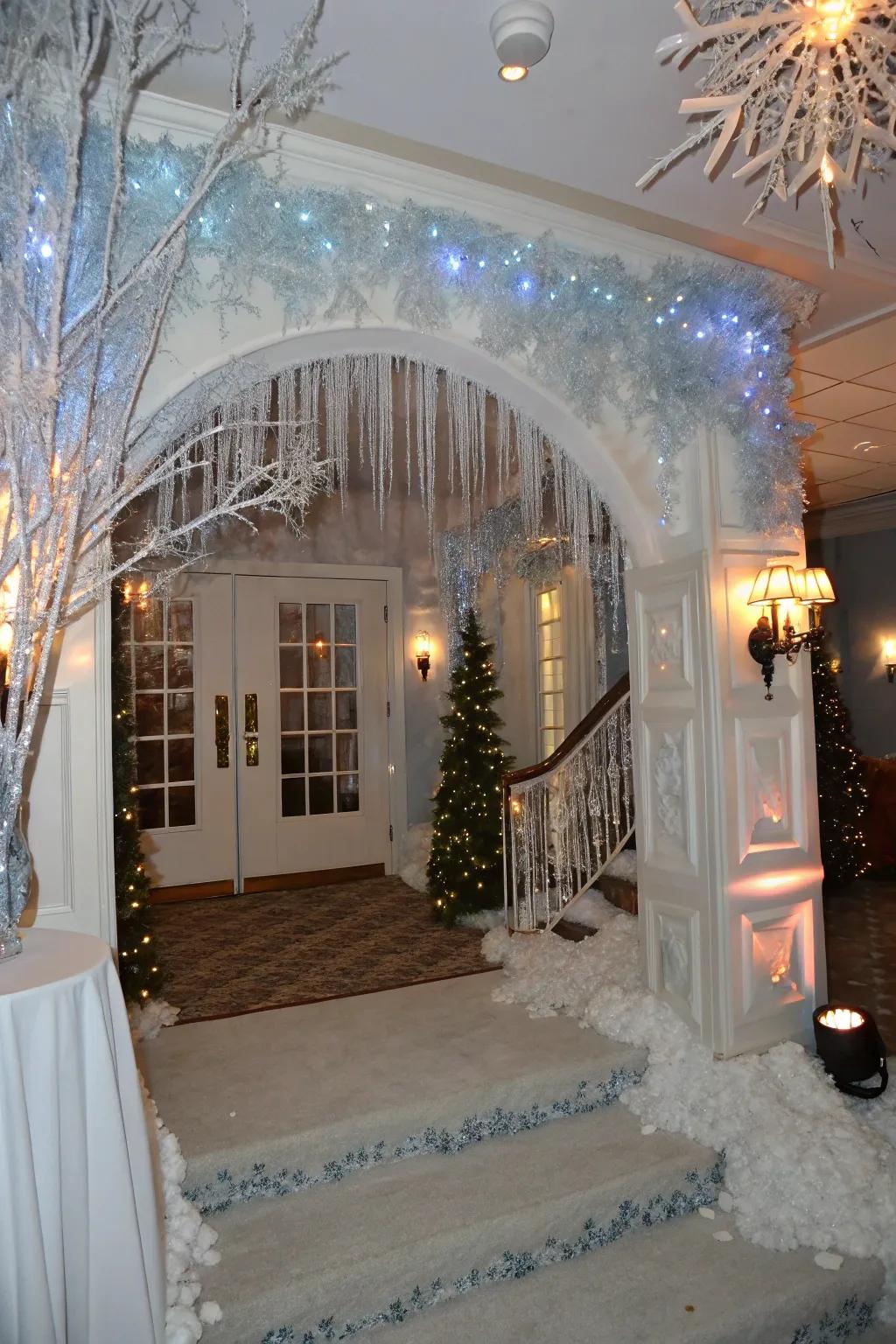 Transform your entryway into a magical winter wonderland that captivates from the first step.