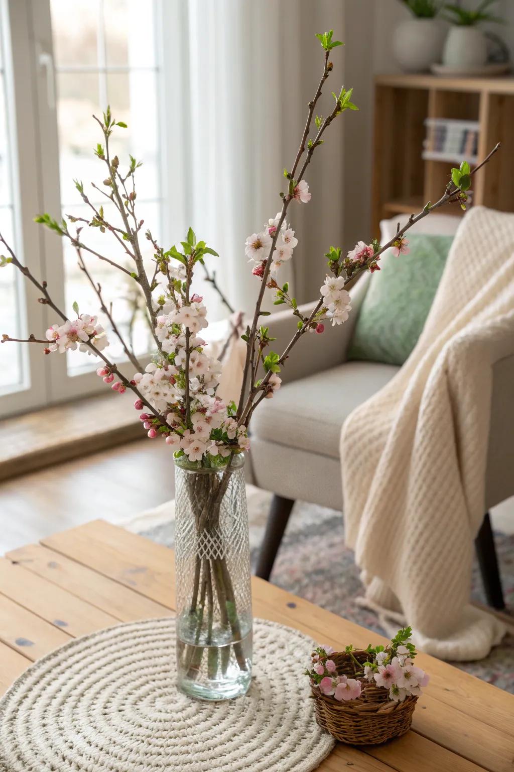Bring the outdoors in with fresh twigs and flowering branches for a natural touch.