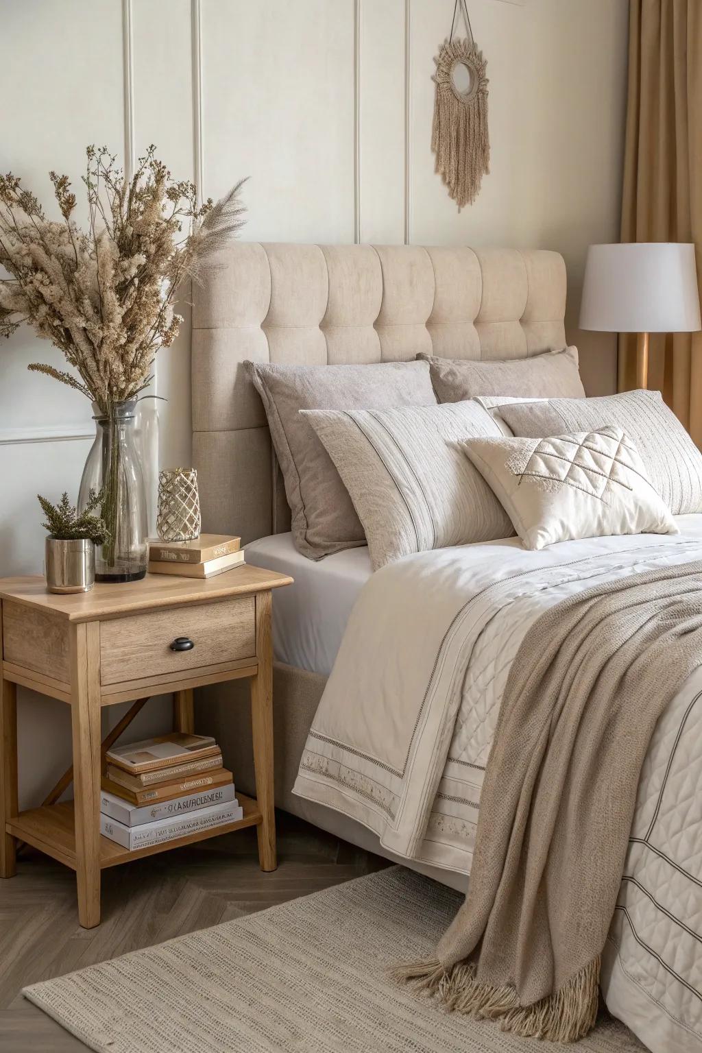 Neutral tones create a calming and versatile backdrop for any bedroom. #BedroomGoals #InteriorDesign
