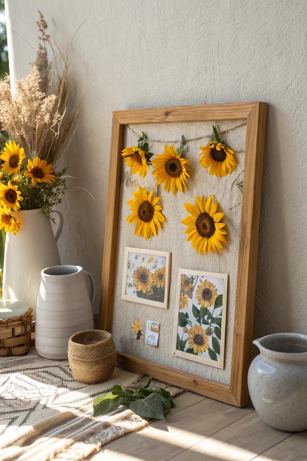 Classic sunflower borders frame this bulletin board, adding a touch of natural beauty to any space.