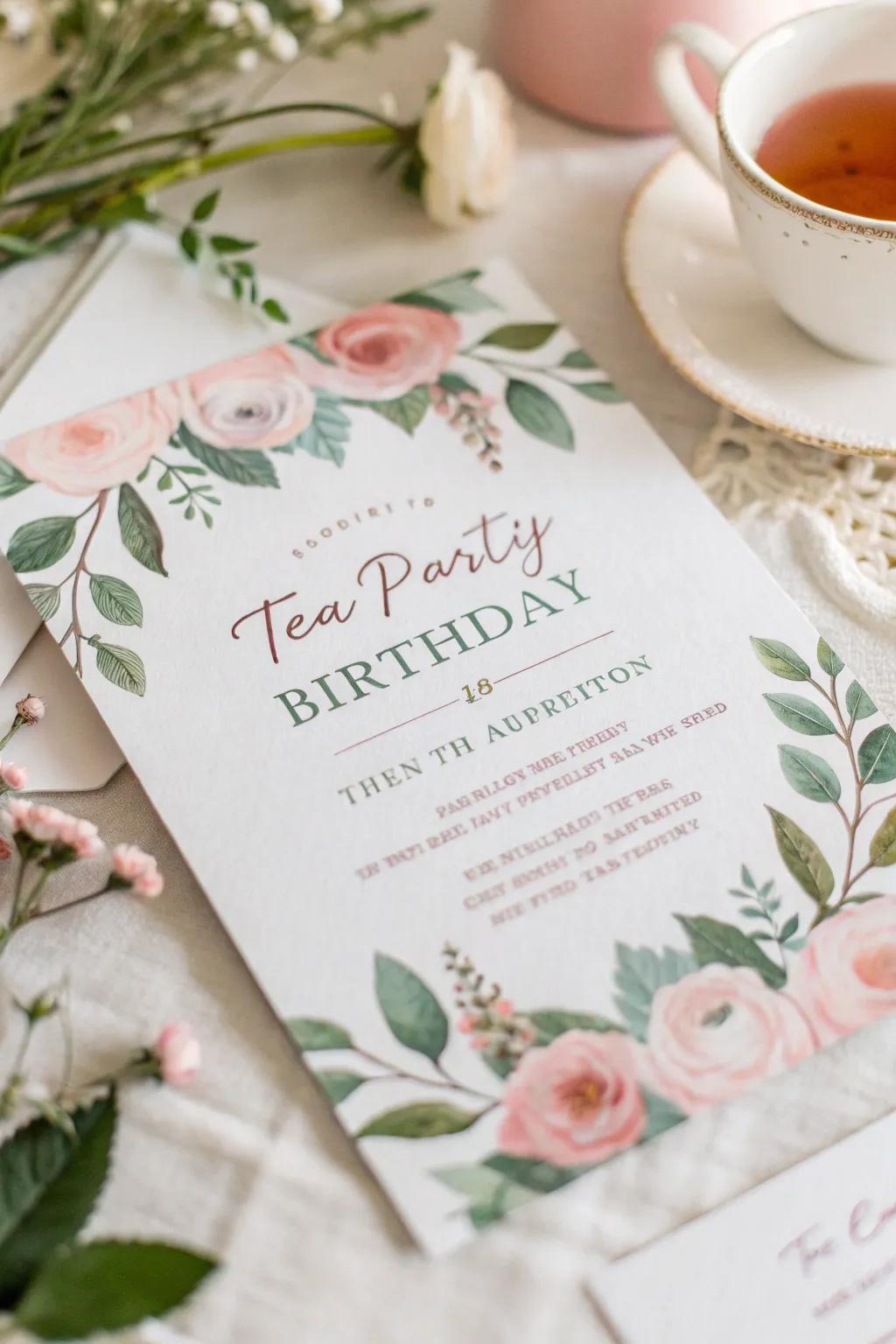 Invite guests with watercolor florals that bring the freshness of a garden to your tea party celebration.