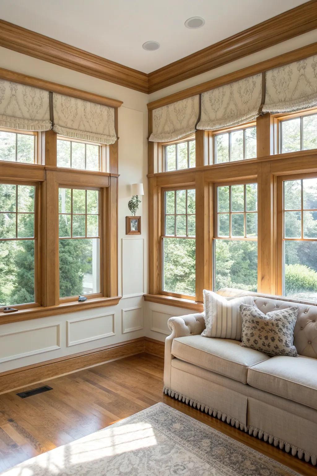 Achieve perfect harmony with symmetrical trim for your triple windows, adding balance and beauty.