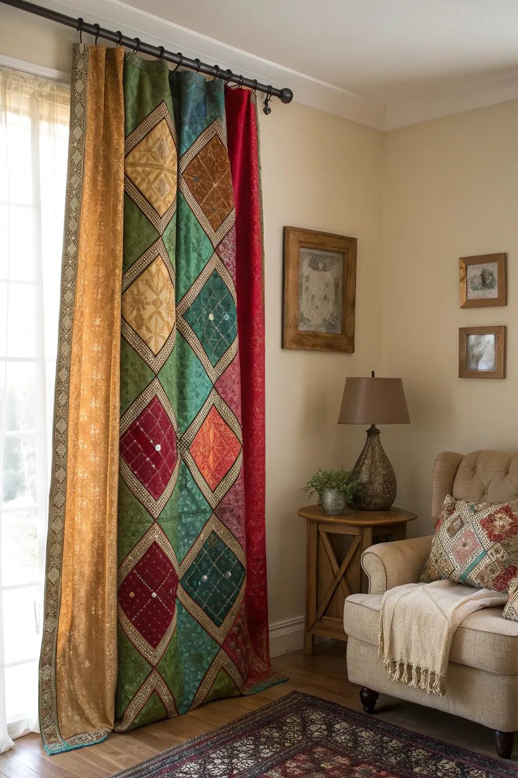 Add a cozy, personal touch to your space with DIY patchwork curtains made from fabric scraps.