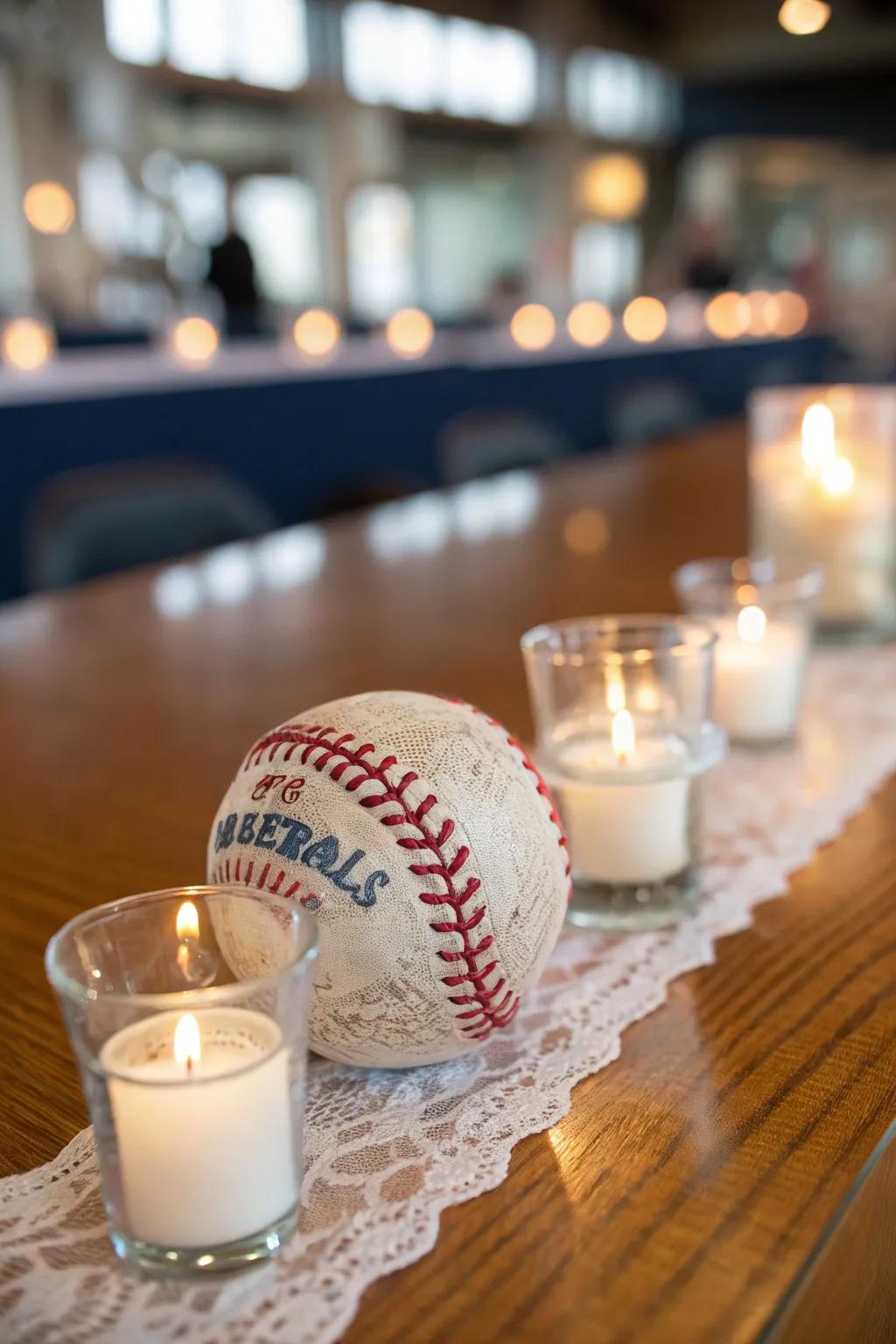 Add a touch of elegance with lace and baseballs for a sophisticated contrast. ⚾️✨ #ElegantDecor #BabyShower