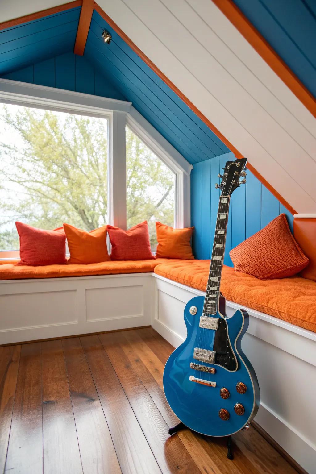 Create a music alcove under your eaves, a dedicated space for harmony and creativity.