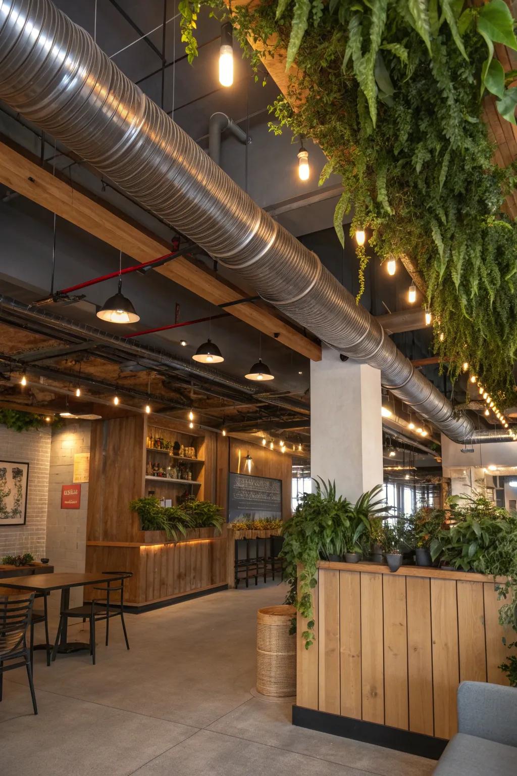 Eco-conscious design meets industrial chic with sustainable ductwork solutions. 🌿🌎 #EcoDesign #SustainableLiving #GreenHome