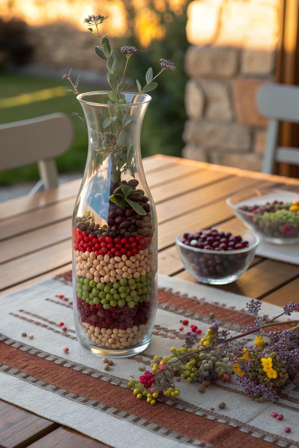 Textural and earthy, dried beans offer a budget-friendly option for vibrant vase fillers.