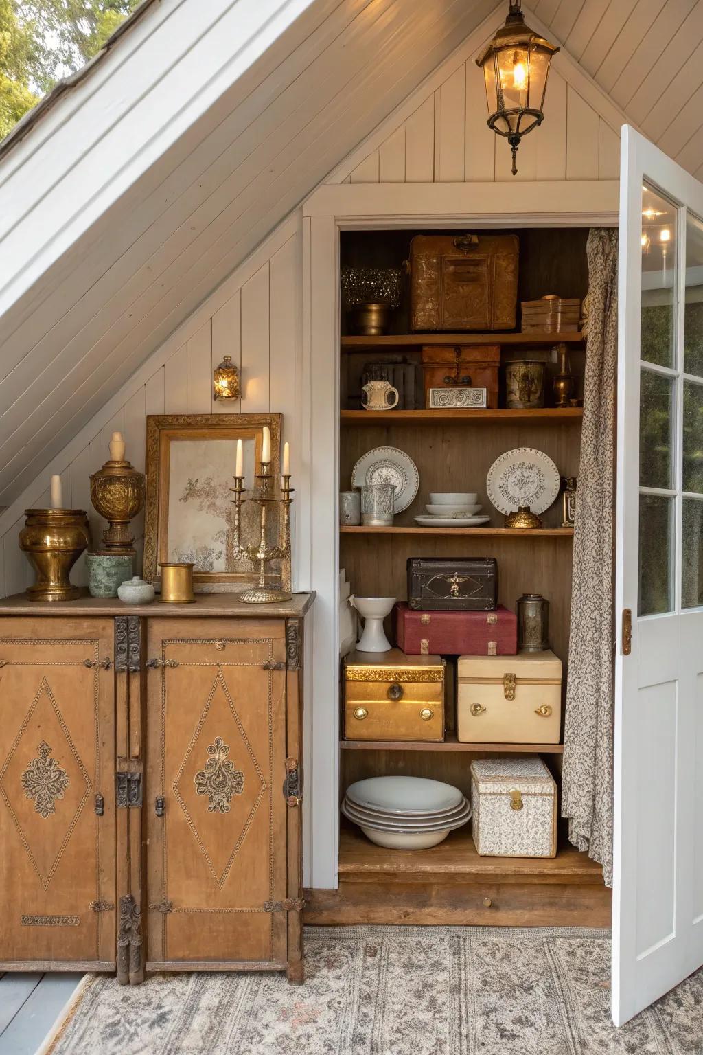 Showcase your vintage treasures under the eaves, adding character and charm to your home.