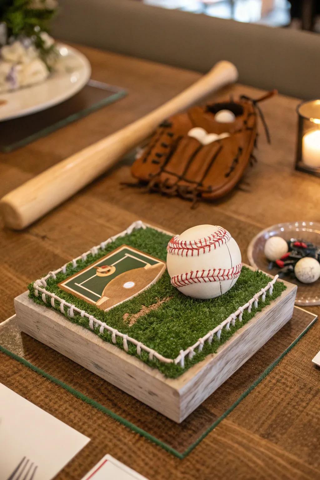 Bring the game to your table with a charming mini baseball field centerpiece.