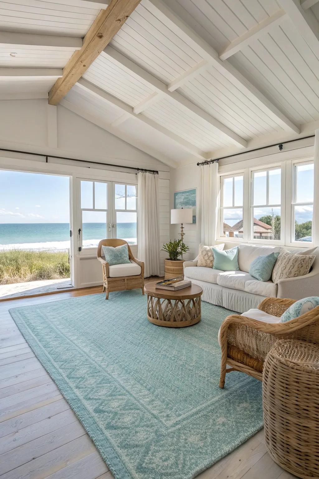 Bring the seaside indoors with a light blue rug that refreshes and revitalizes your living area.
