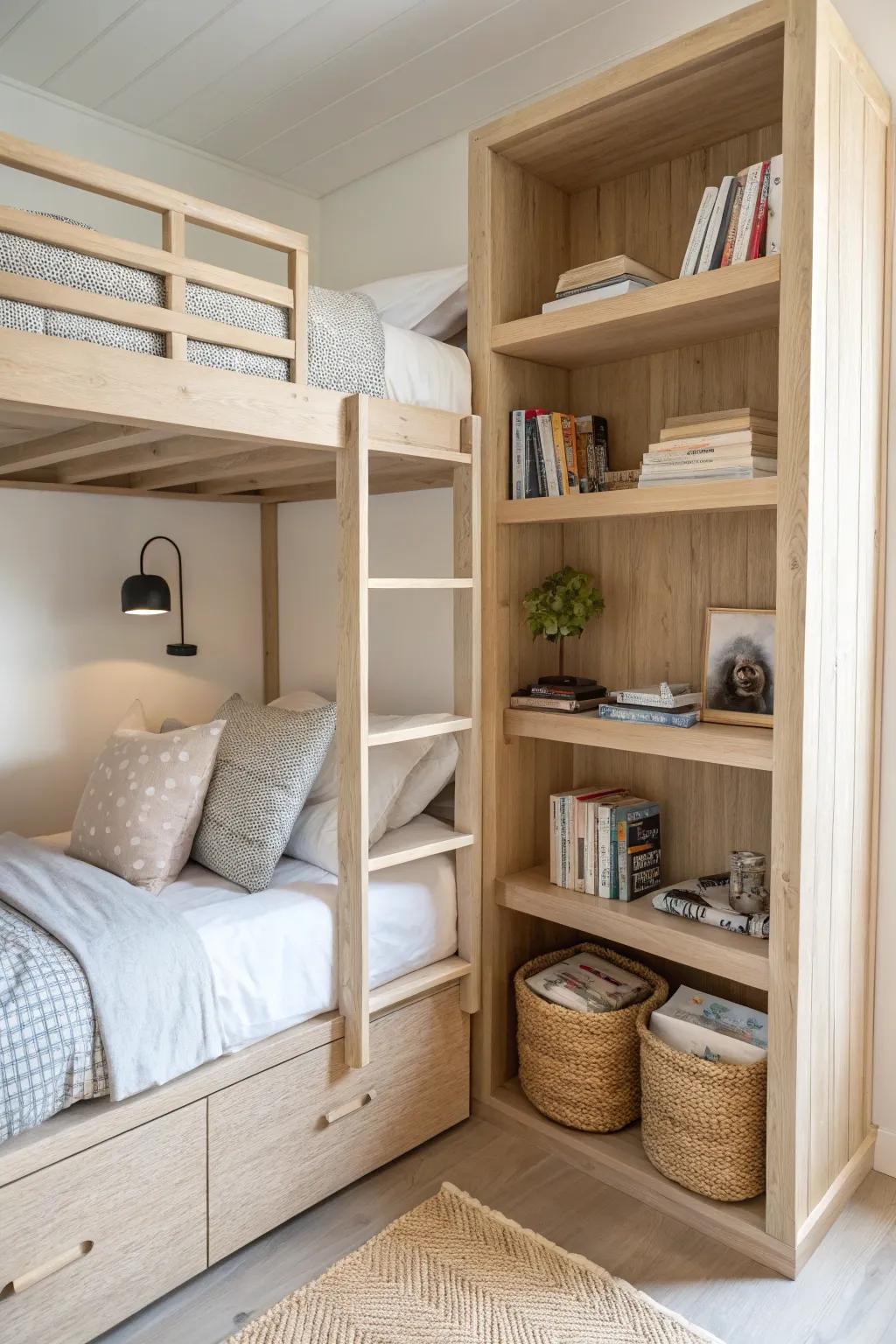 Keep bedtime essentials close with chic side shelves that add both style and convenience.