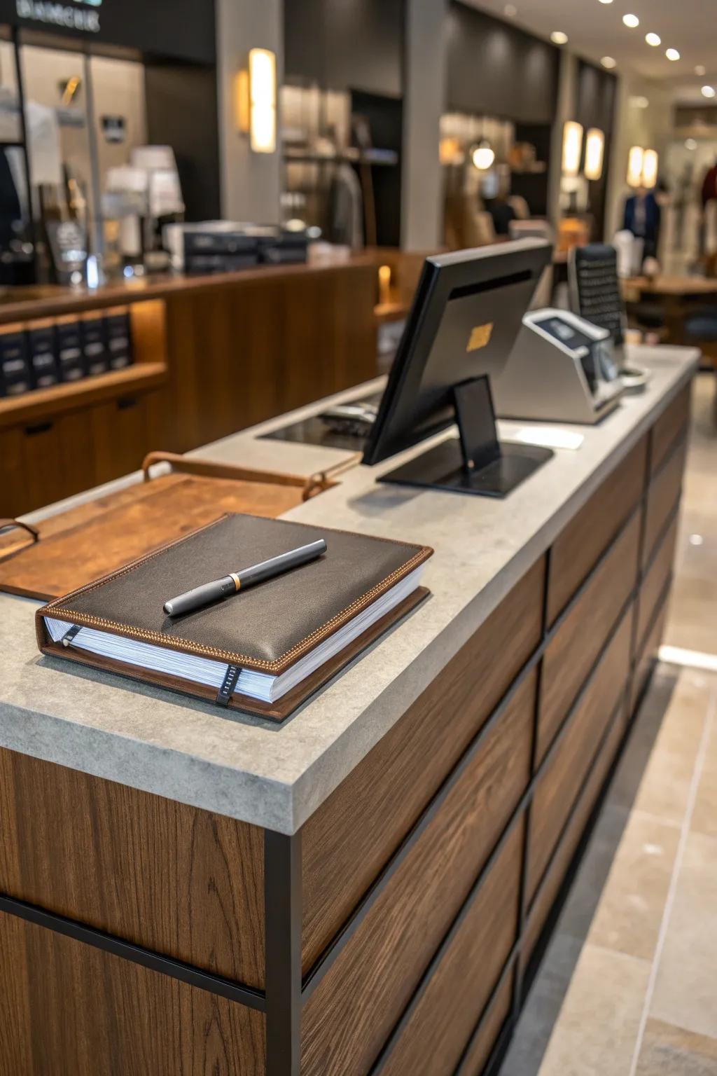 Achieve a calm and organized checkout with a sleek modern design, perfect for any minimalist setting.