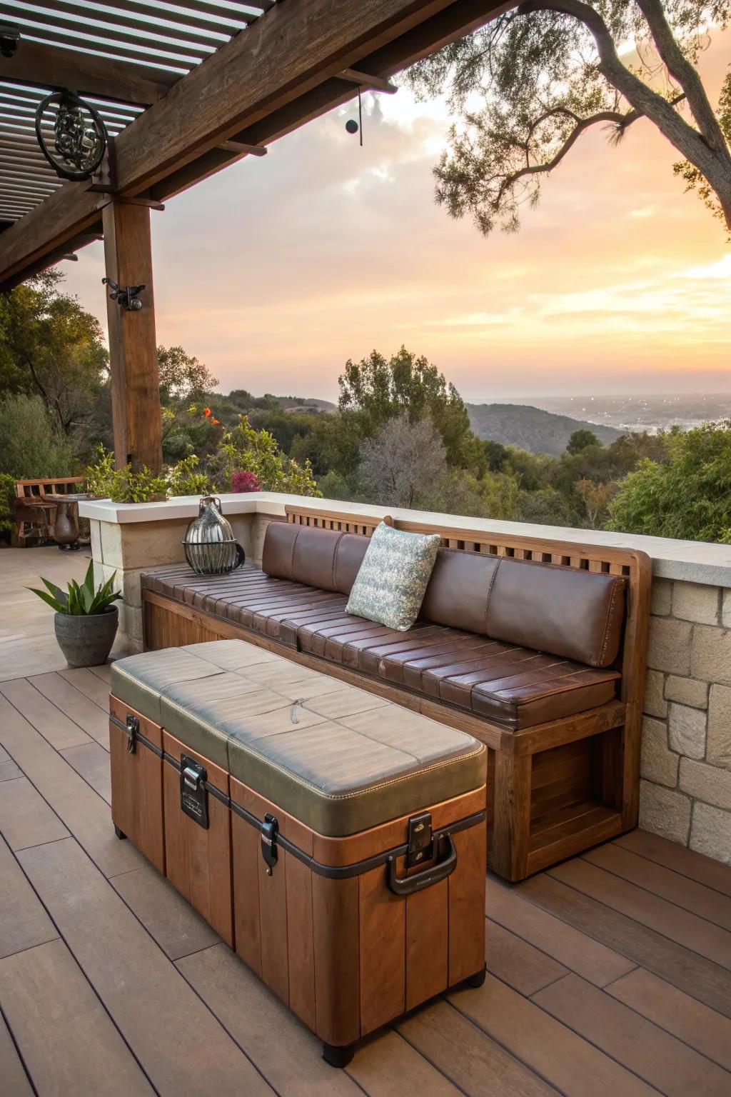 Blend storage with style using under-bench spaces for your coolers! 🌿 #OutdoorLiving #StorageSolutions