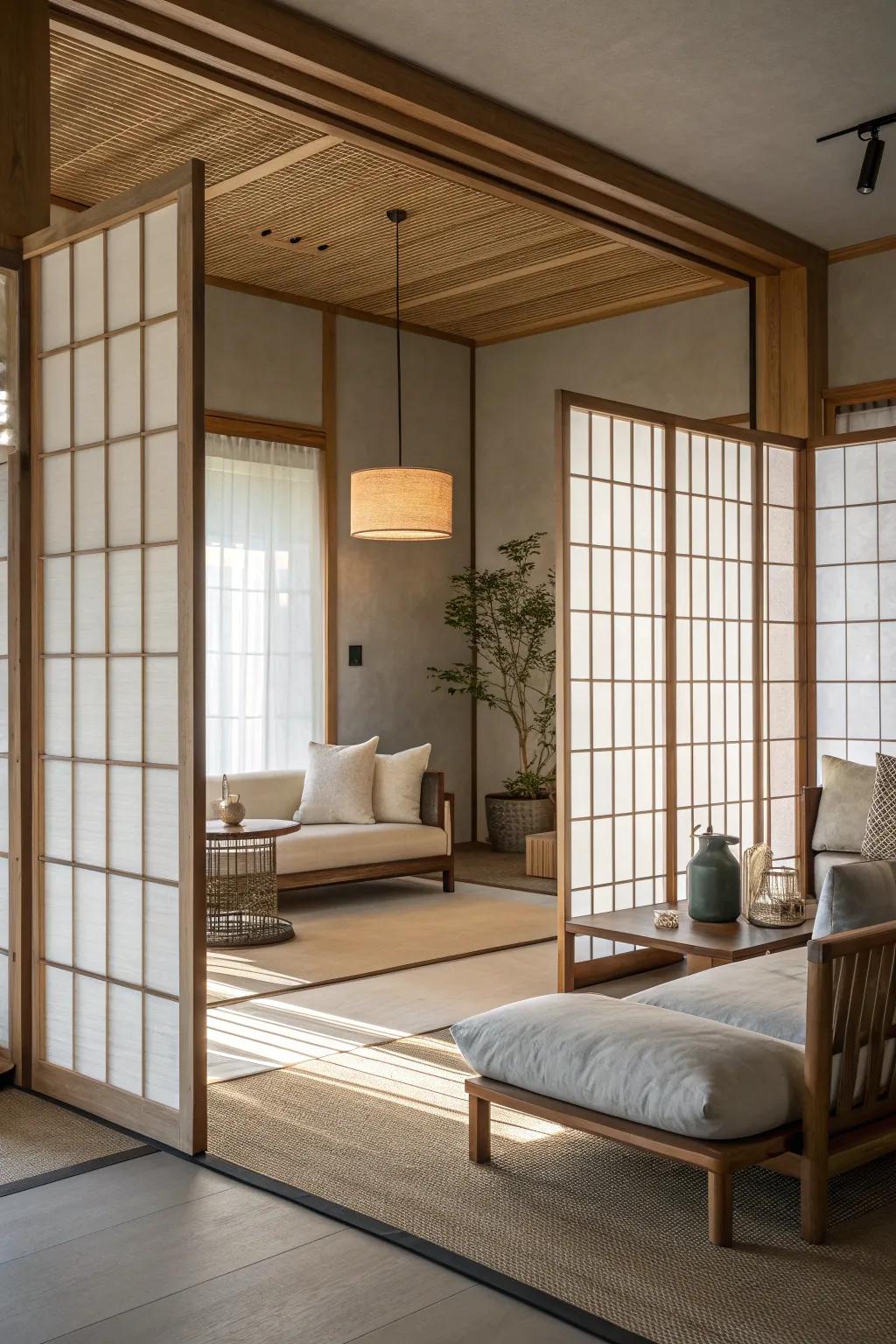 Let the gentle light of shoji screens transform your living space into a haven of tranquility. #ShojiScreens #CozyHome