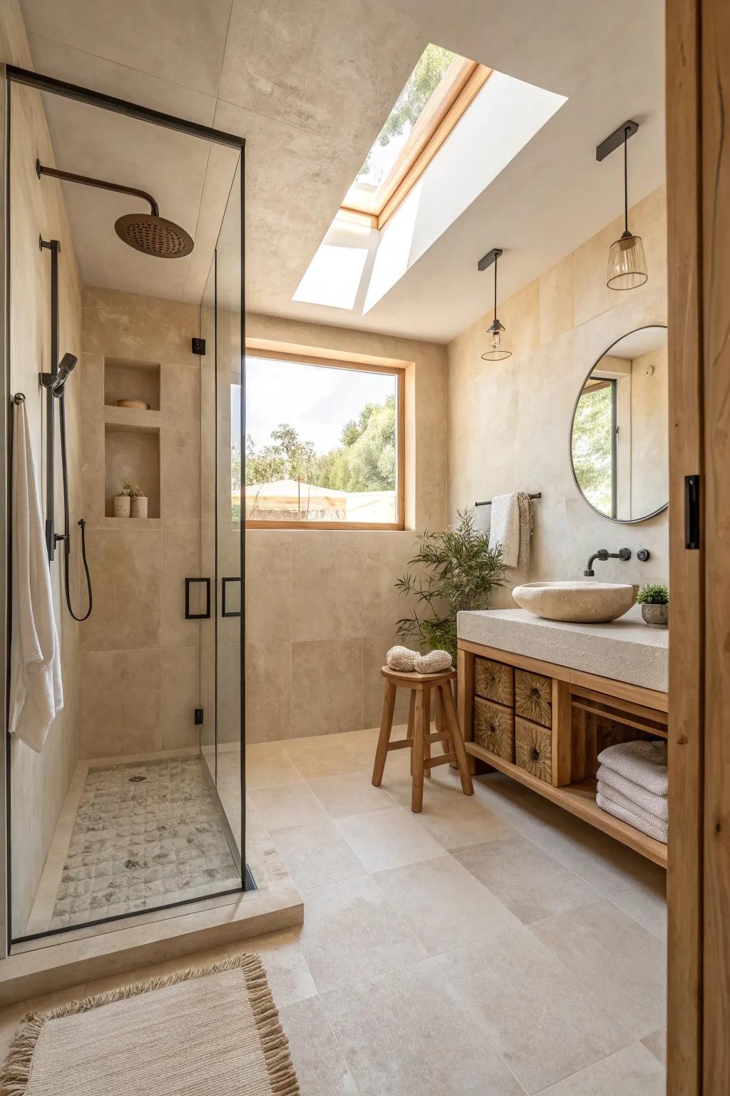 Create a spa-like experience with a walk-in shower that blends elegance and functionality.