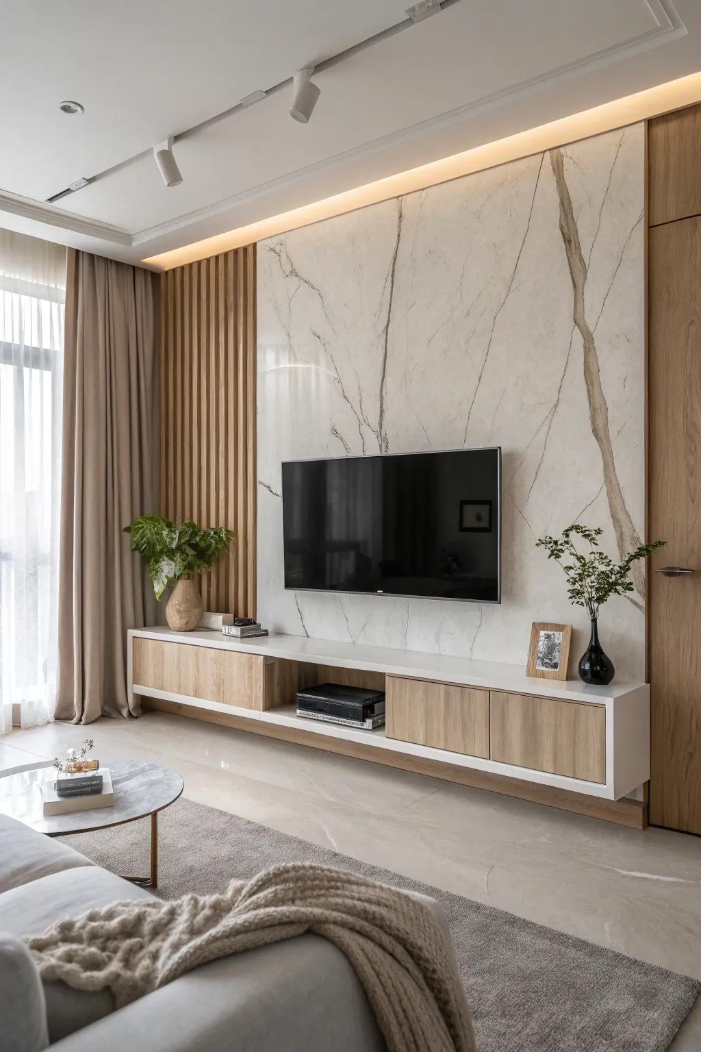 Accent walls elevate your TV space, adding character and a touch of luxury.