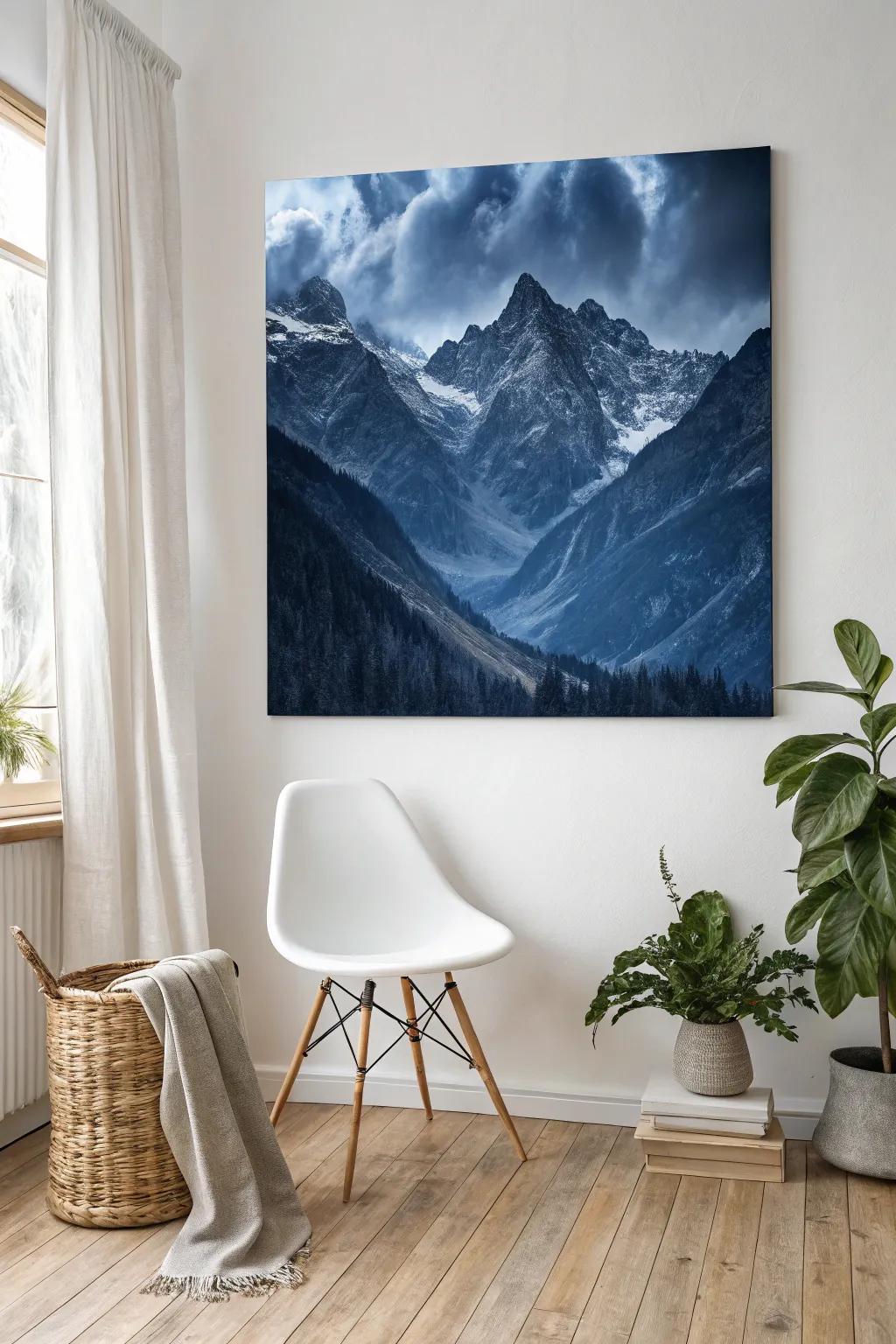 Elevate your decor with dramatic mountainscapes that captivate and inspire. A true conversation starter.