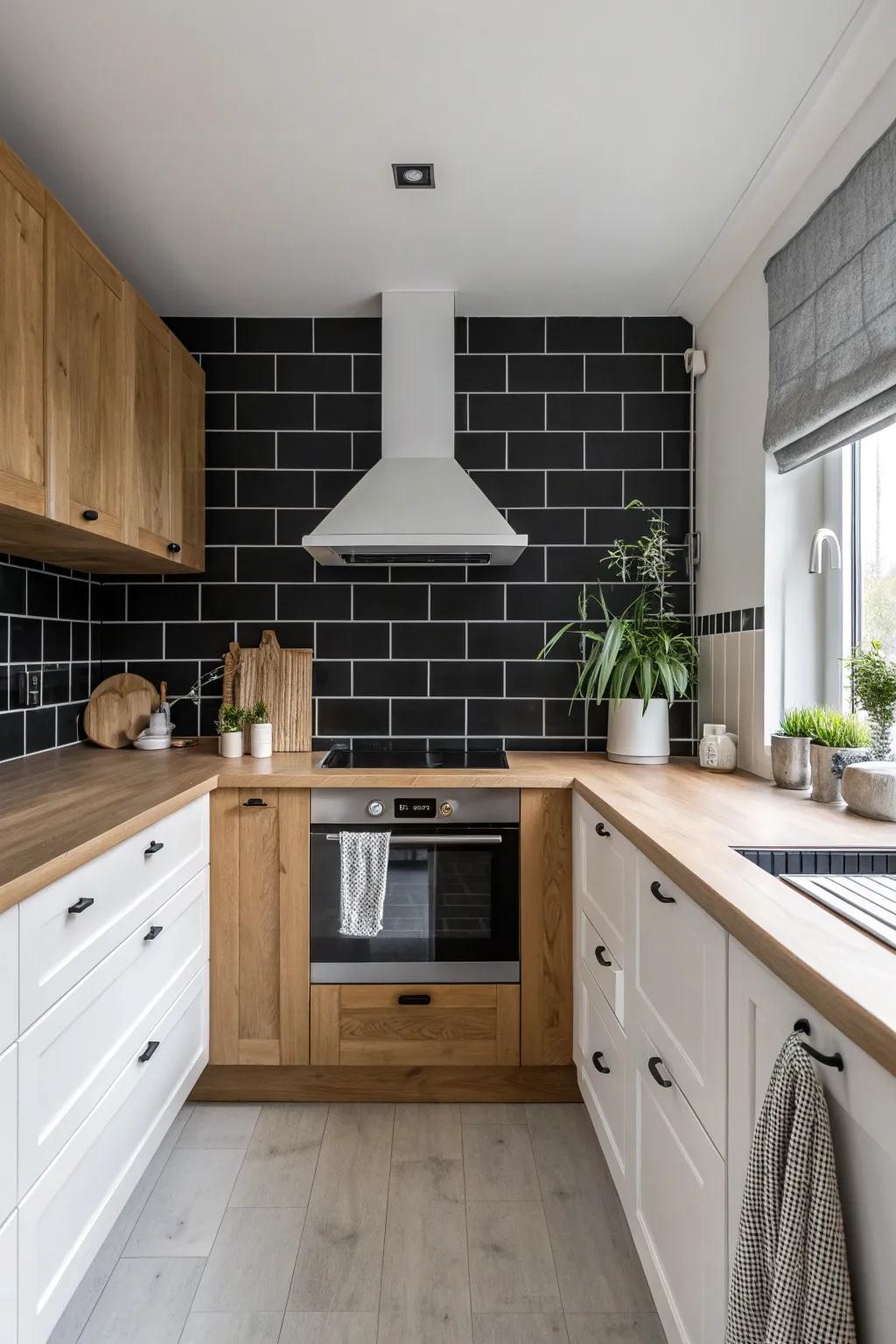 Make a bold statement with a black backsplash that adds depth and elegance to your kitchen.