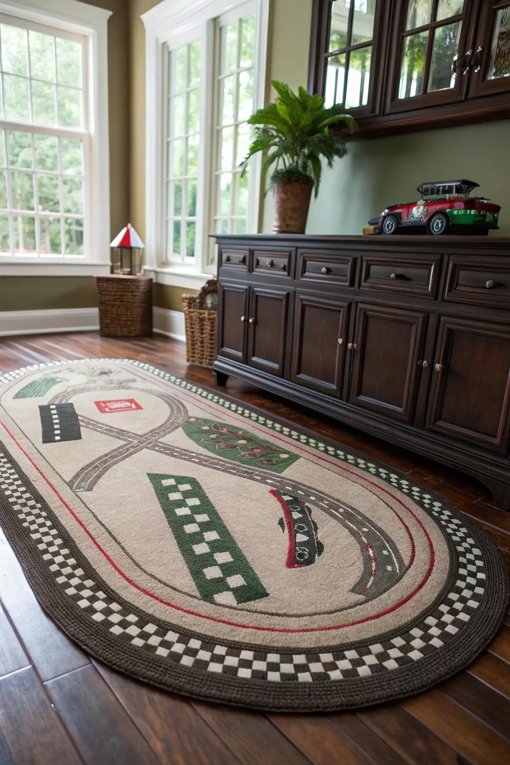 Turn floor time into race time with a track-inspired rug.