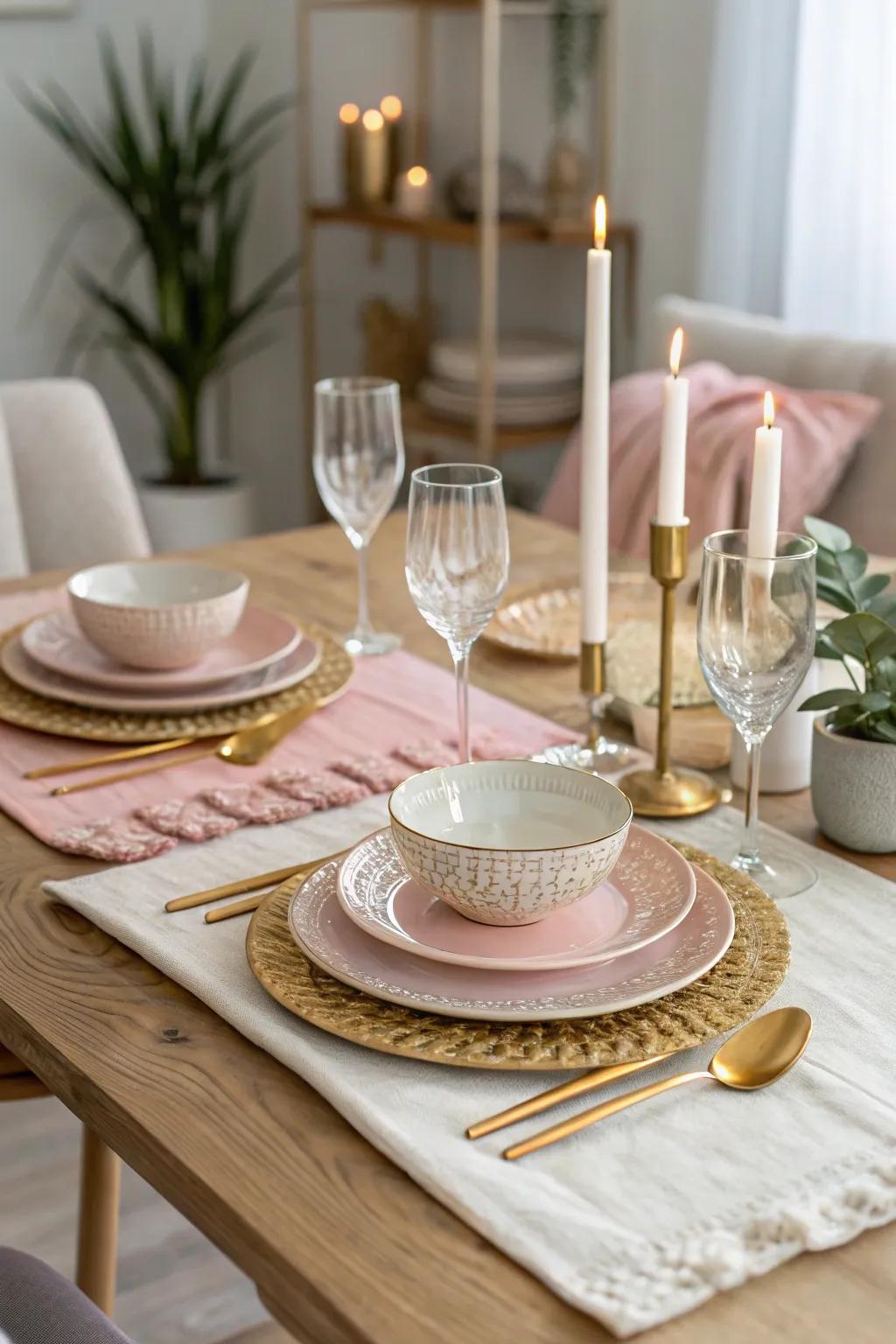 Elevate your table setting with a mix of elegant tableware for a personalized touch.