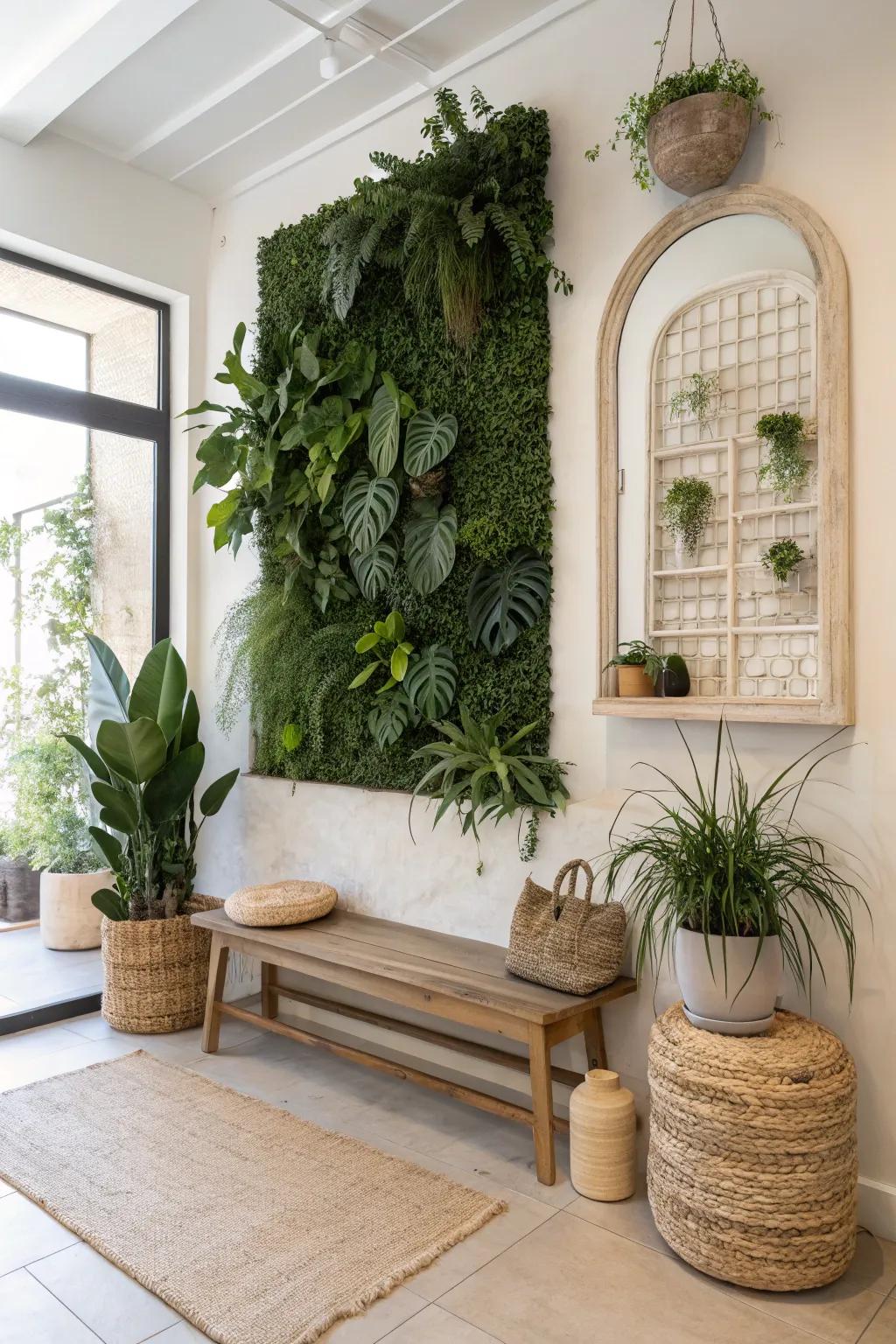 Step into a green oasis with a wall that breathes life into your selfies.