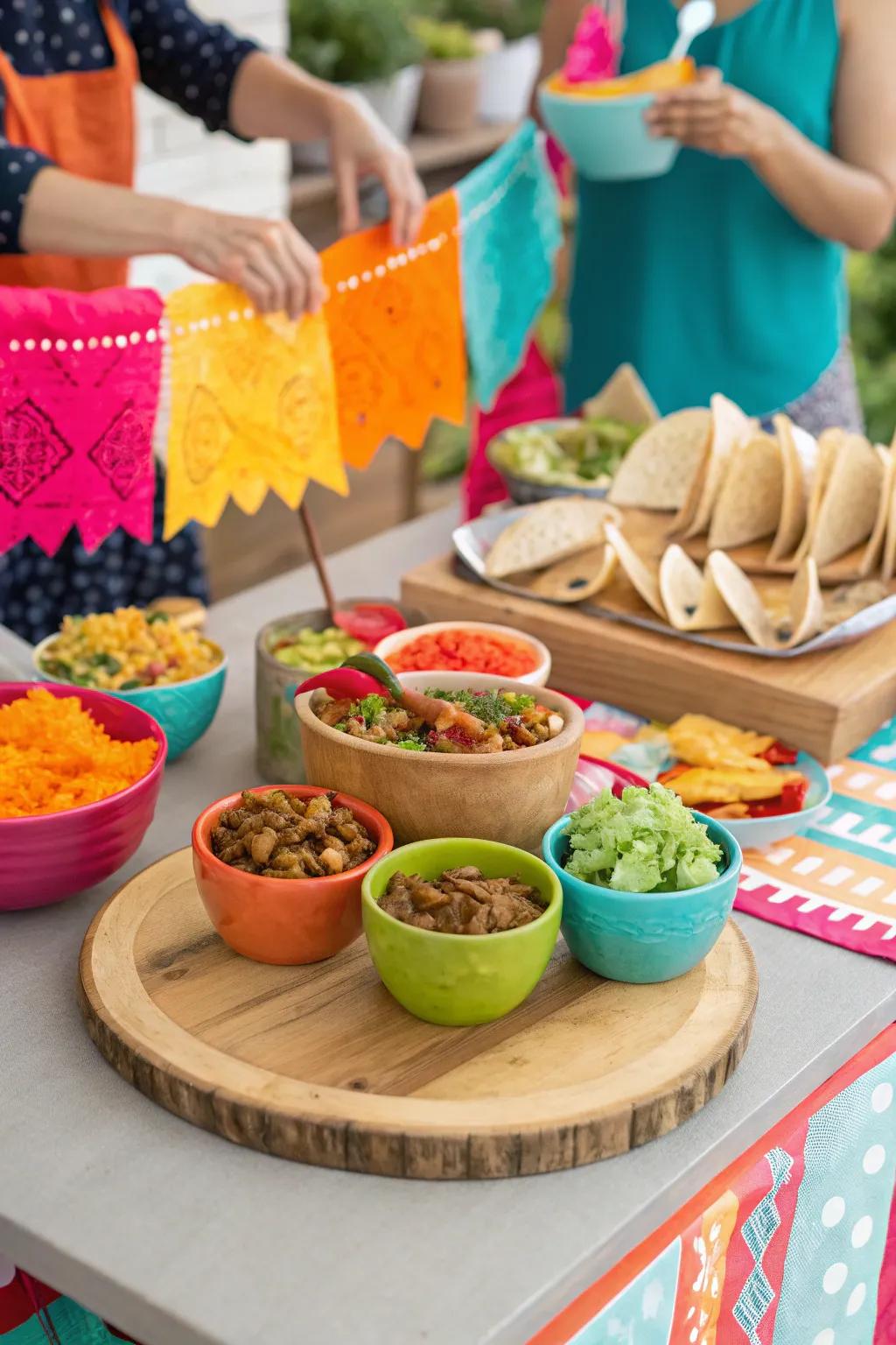 Create a taco bar wonderland where guests can craft their own delicious creations.