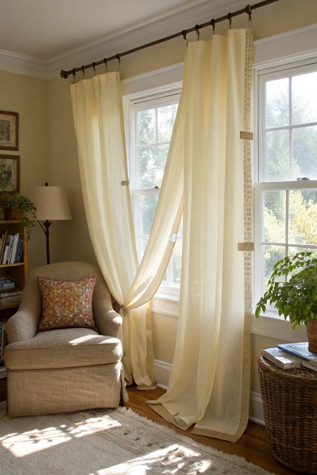 Achieve instant privacy with taped curtains, perfect for renters and quick fixes.