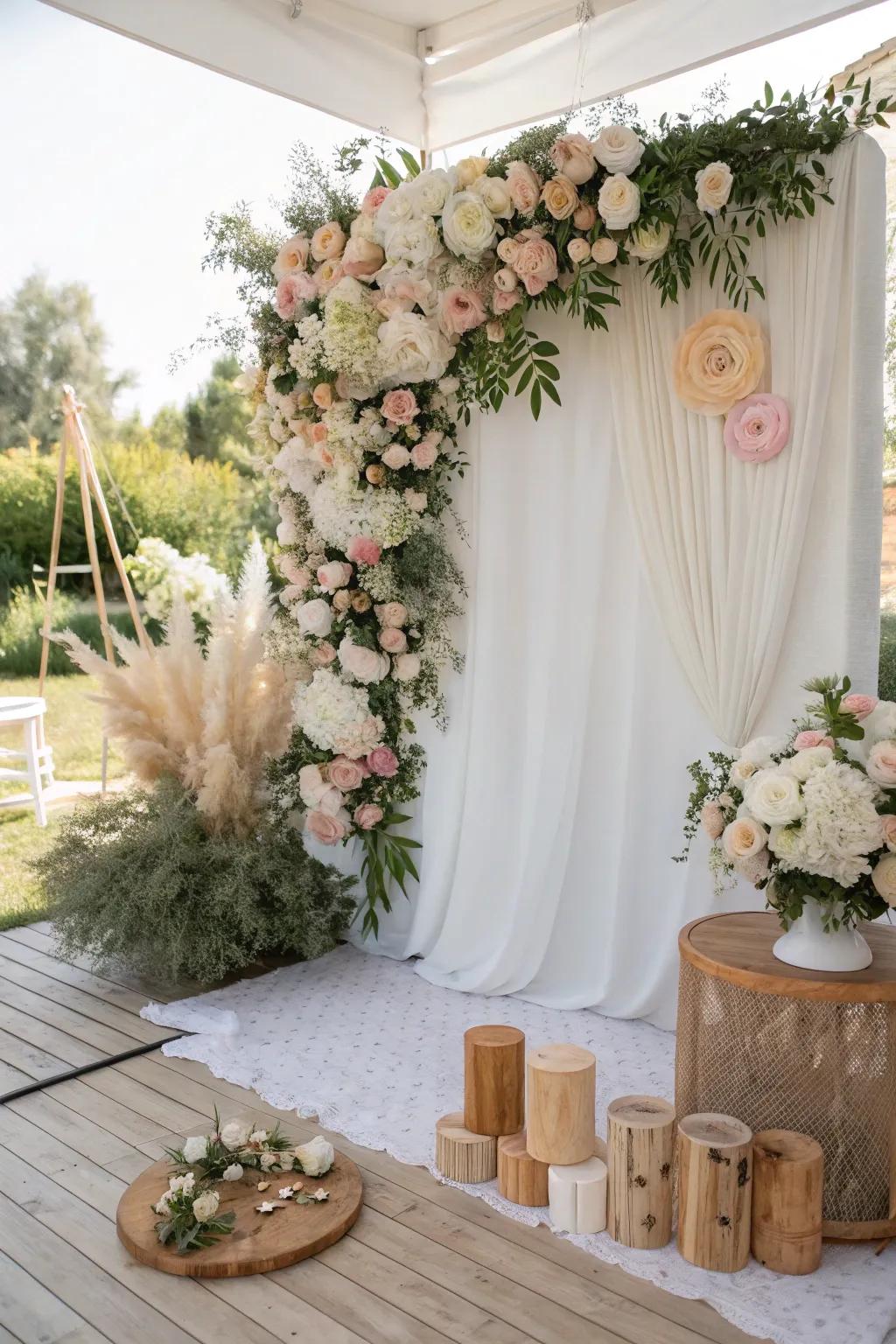 Elevate your decor with a stunning floral backdrop that blooms with beauty. 🌸🌿 #FloralBackdrop #BabyShowerIdeas