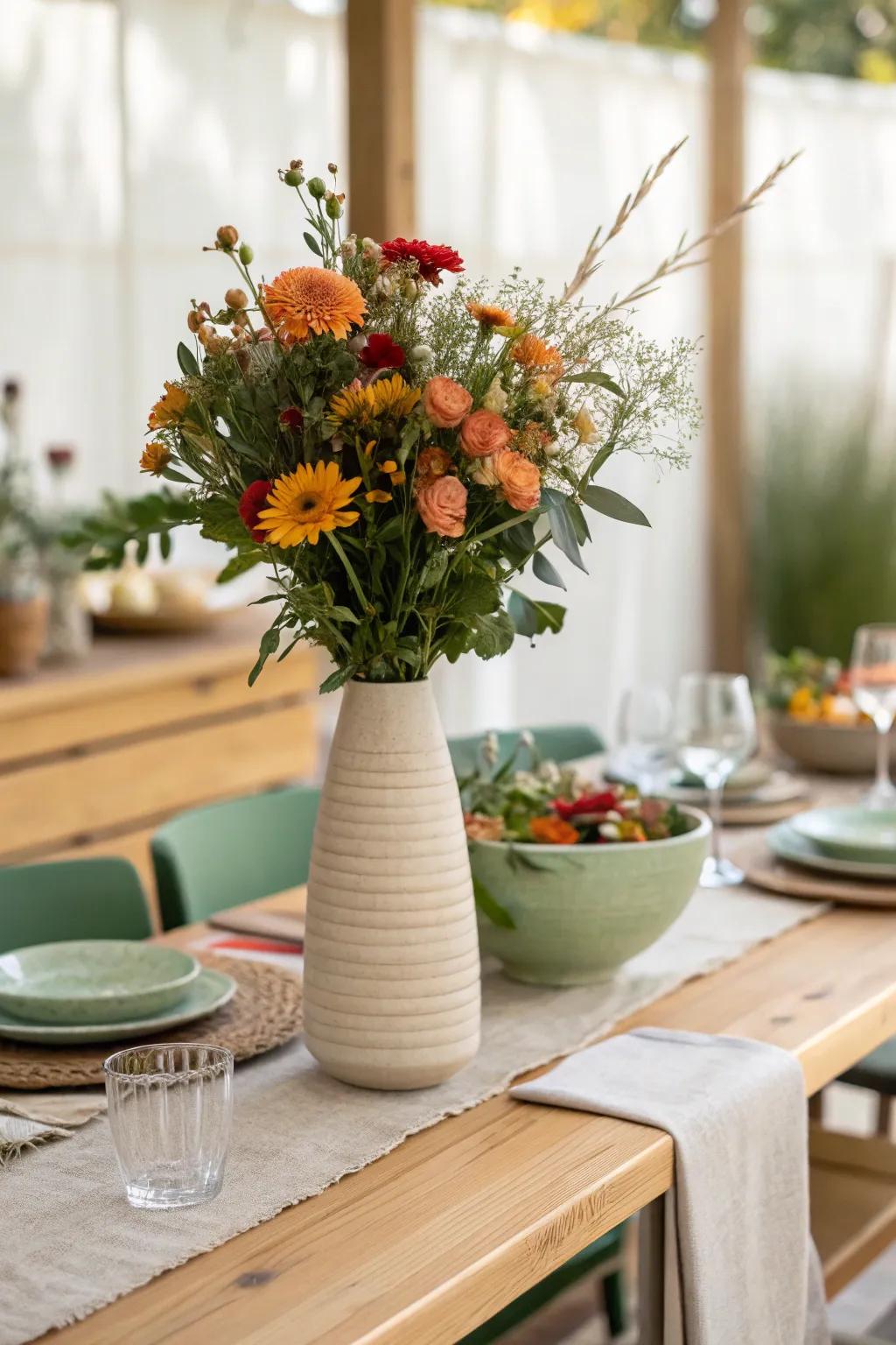 Bring your buffet to life with vibrant seasonal flowers. 🌸 #FloralDesign #BuffetDecor