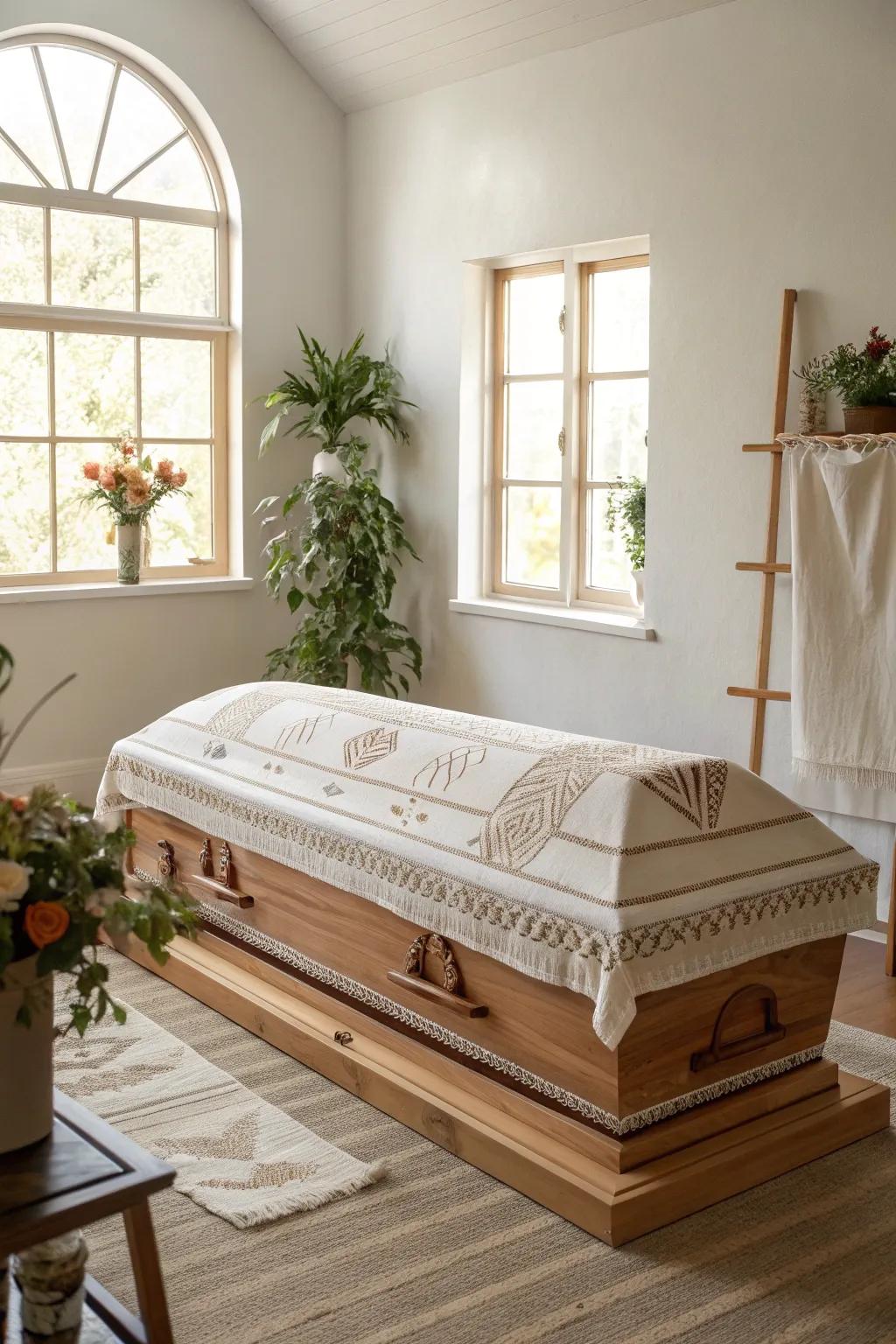 A thematic covering adds a personal touch, celebrating the unique story of a loved one's life.