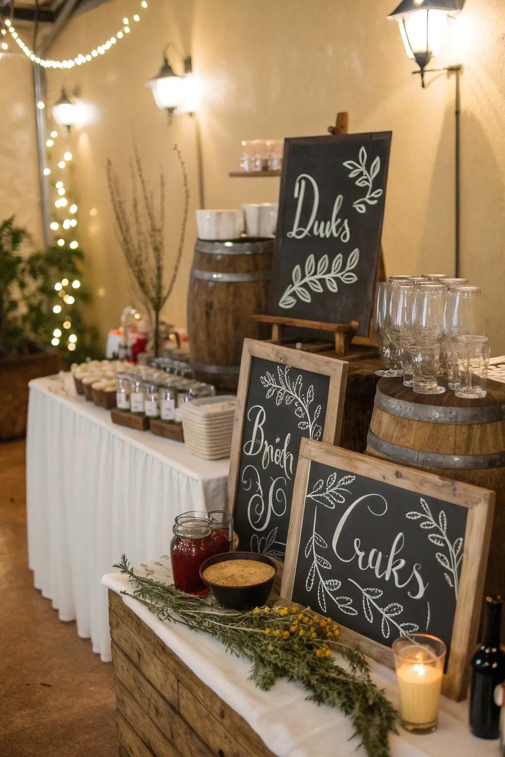 Chalkboard signs add a personal and artistic touch to your party's drink table.