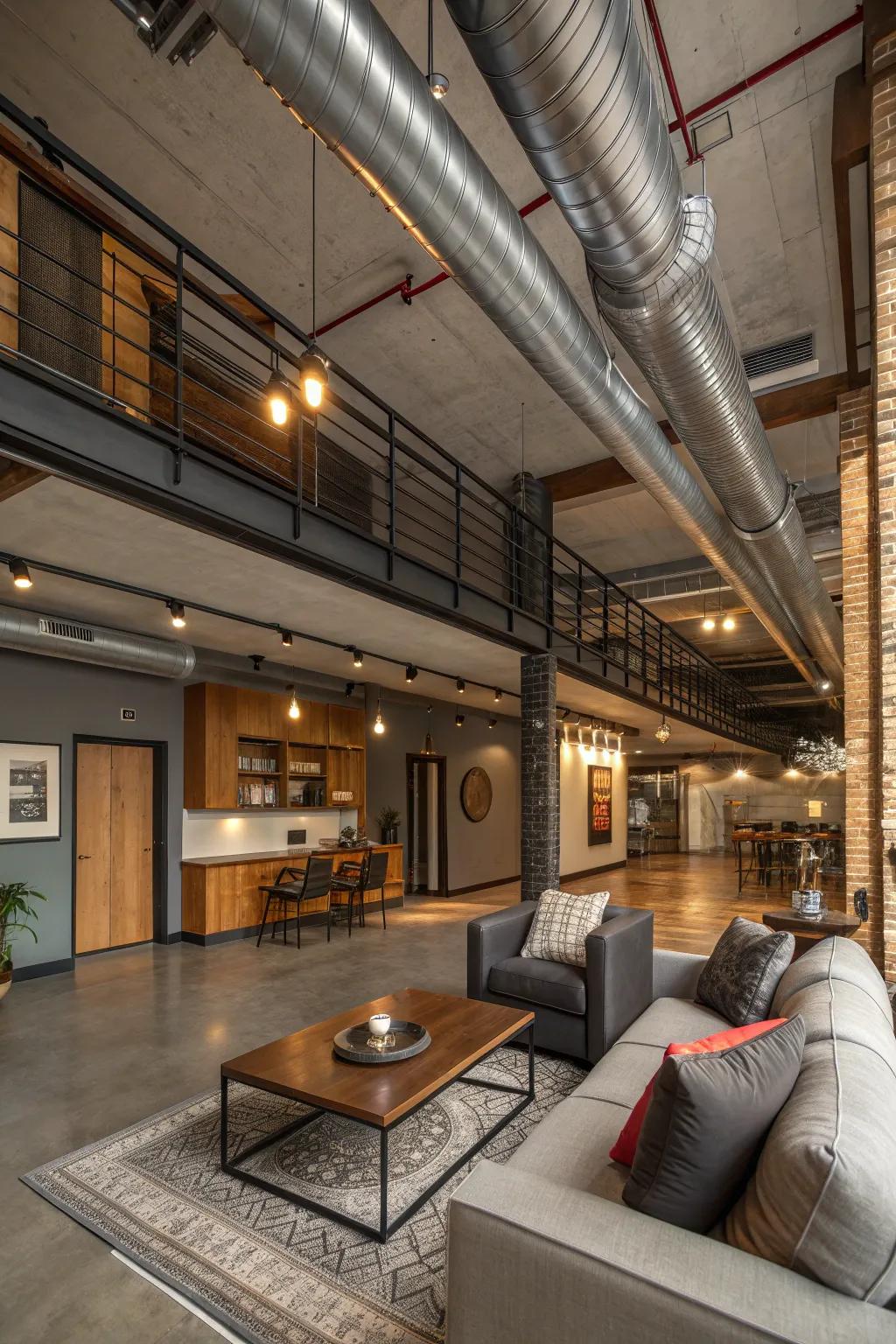 Loft living at its finest, where exposed ducts meet modern elegance. 🏠✨ #LoftLiving #ContemporaryDesign #UrbanChic
