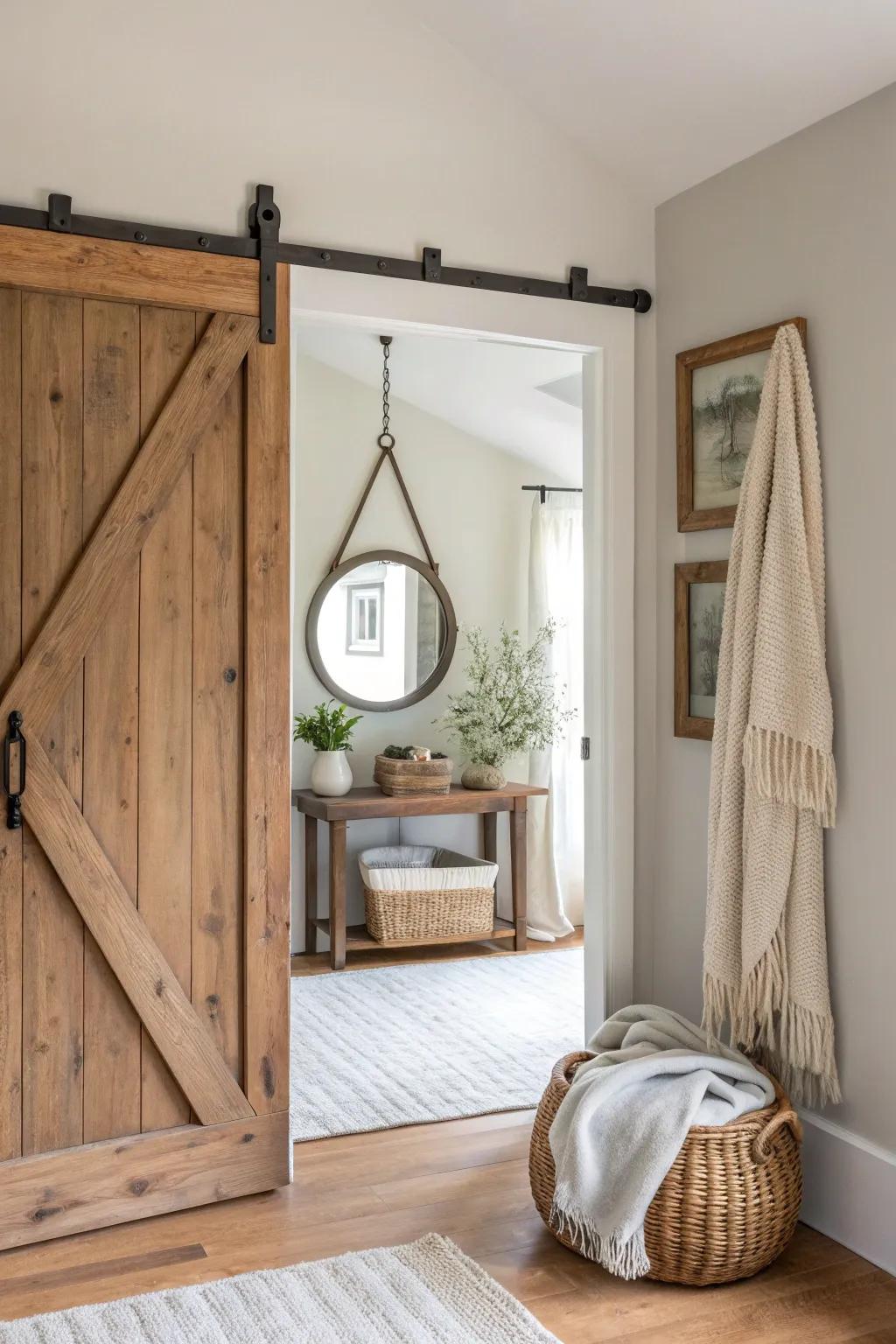 Slide into style with barn door mirrors that add rustic charm and practicality. 🚪 #BarnDoorStyle #FarmhouseDecor