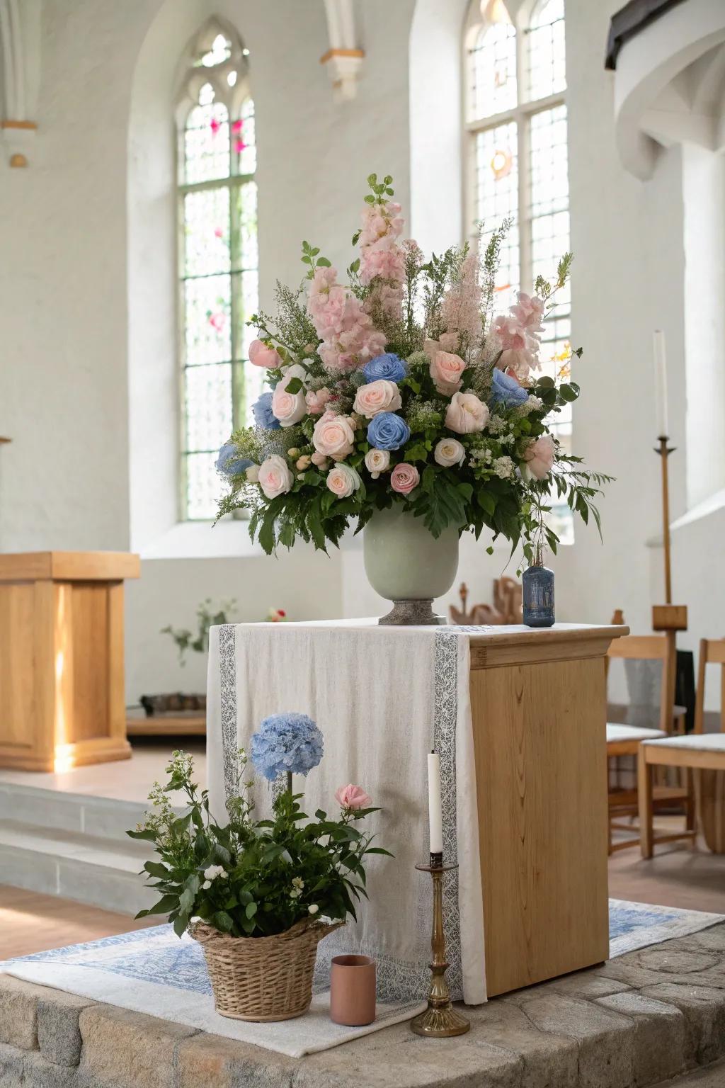 Pastel hues bring a serene and calming atmosphere to church interiors.
