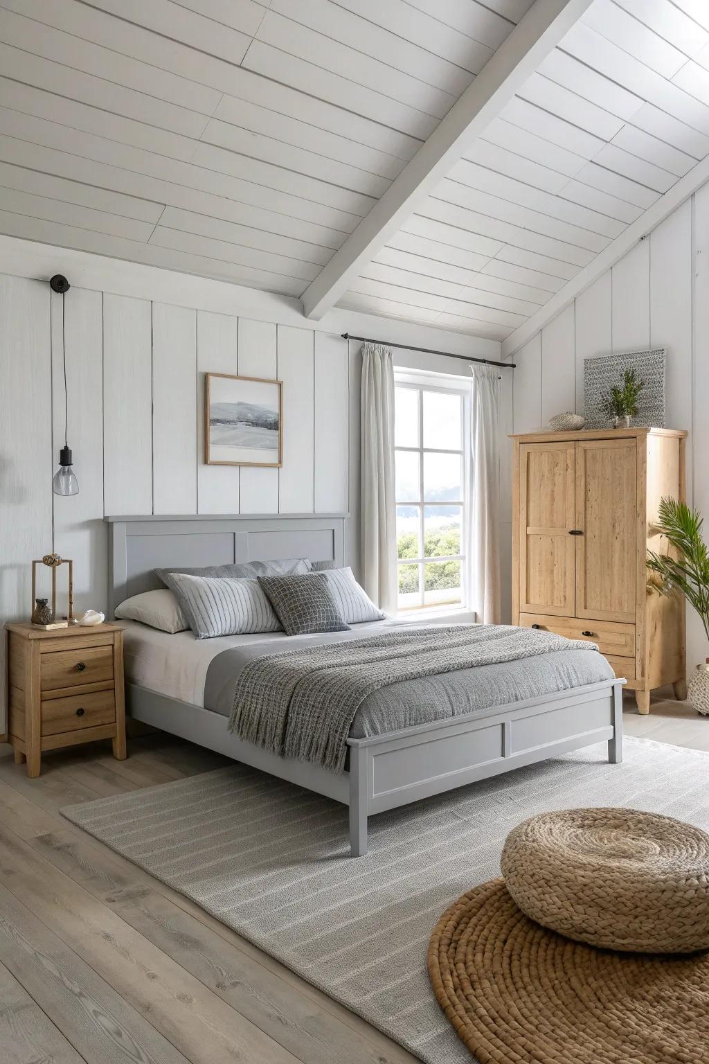 Keep it simple with minimalist furniture for a spacious and elegant grey bedroom. #InteriorDesign #HomeDecor