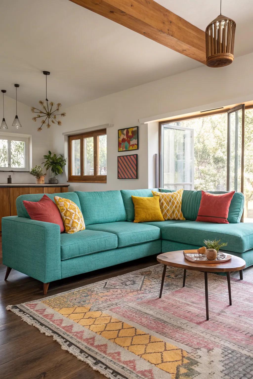 Open up your living space by floating your sectional, creating an airy, inviting atmosphere. 🌿 #LivingRoomDesign #HomeInspo