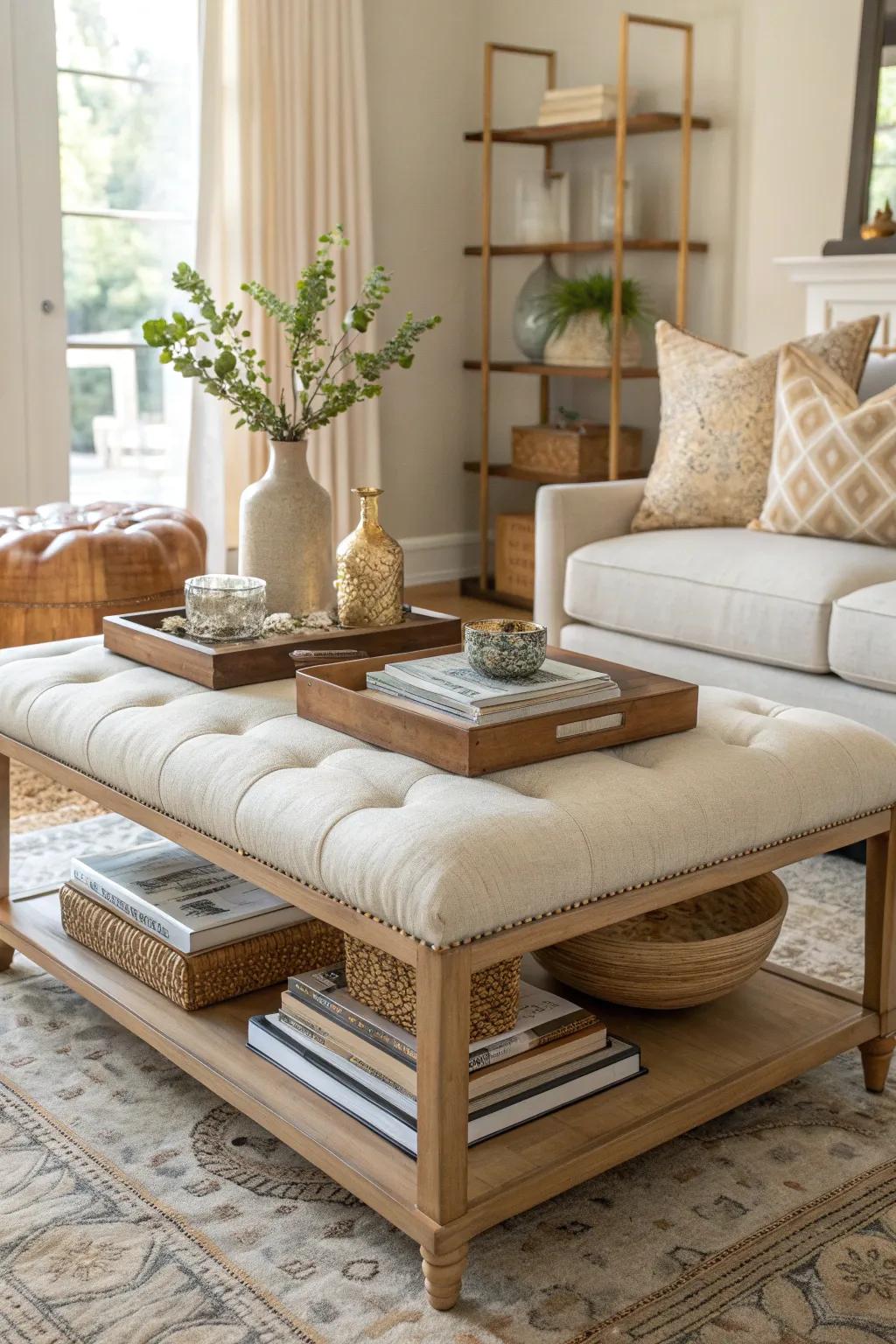 Create a curated look with layered decor on your coffee table. 🌿 #LayeredDecor #HomeStyling